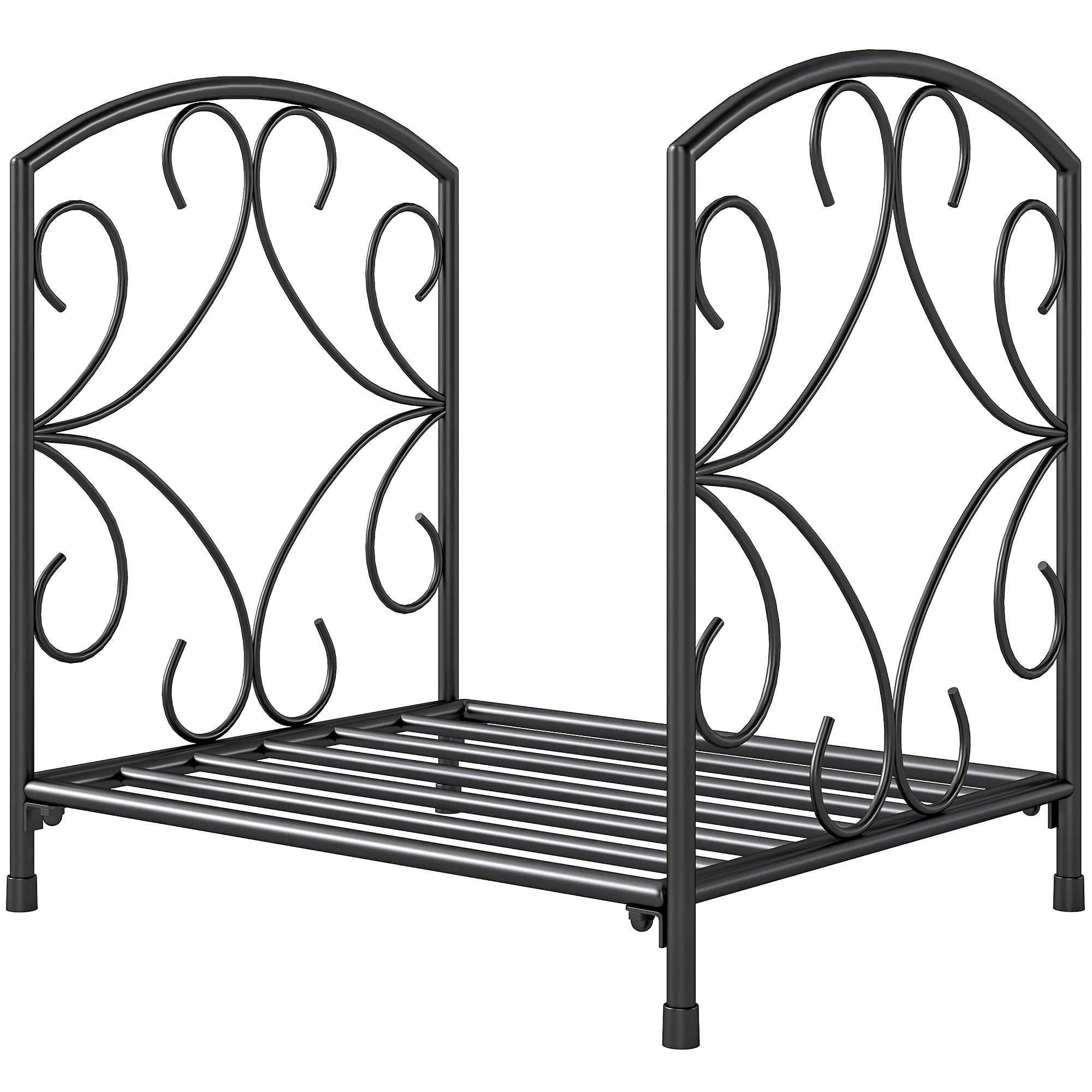 16" Heavy Duty Metal Fireplace Log Holder, Firewood Rack Outdoor for Fireplace Storage, Black