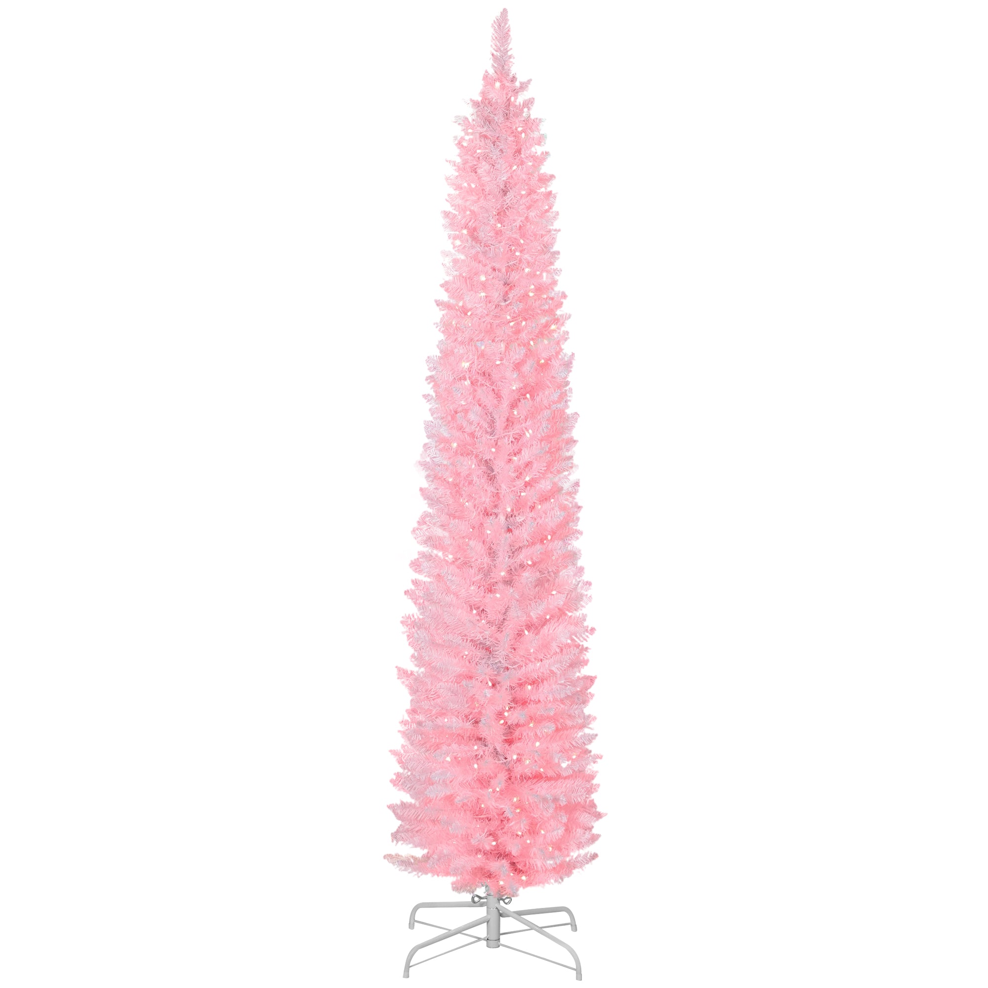 7.5ft Christmas Tree with Colourful DIY Synchronized LEDs, Hinged Pencil Xmas Tree with Remote, Daily Timer, White