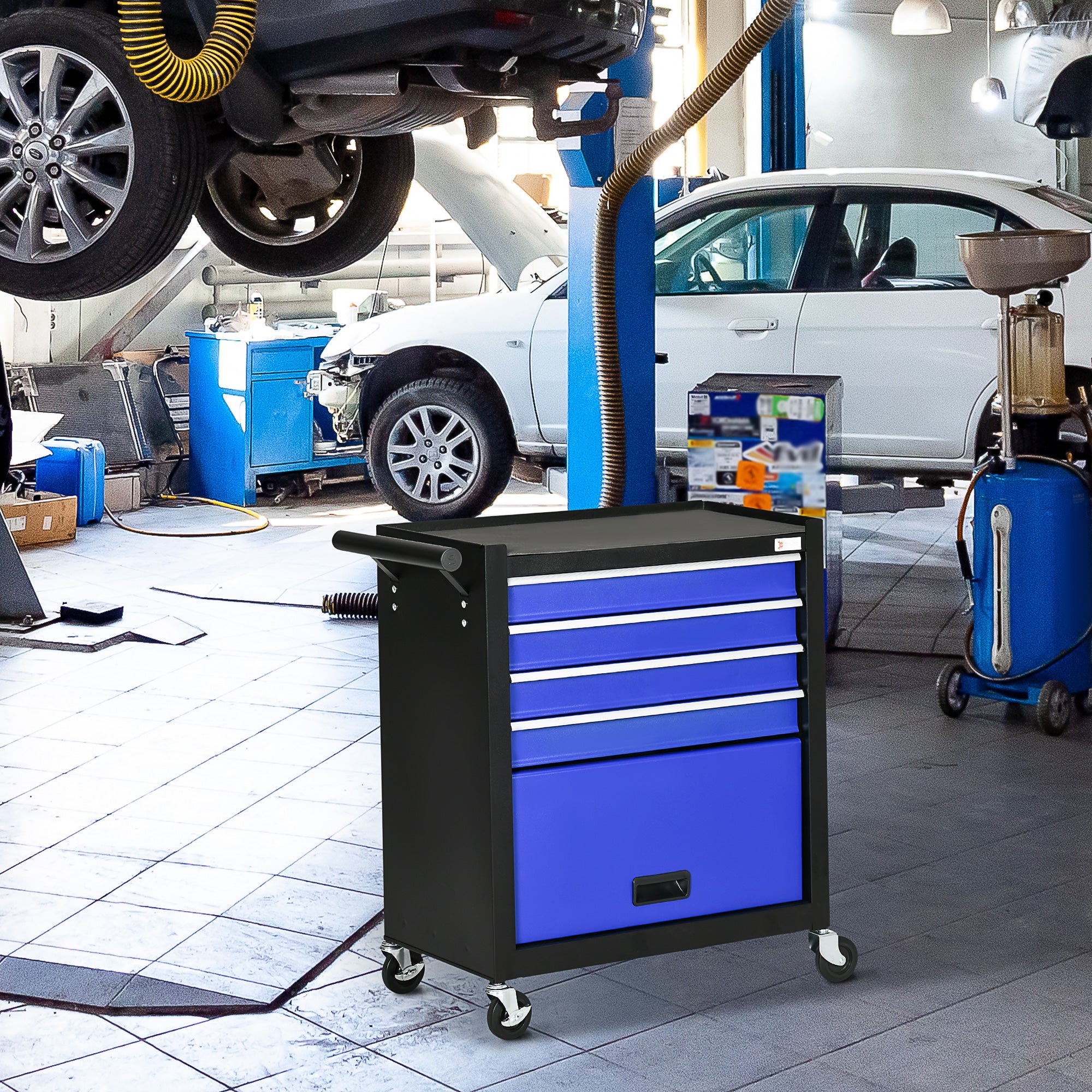 4-Drawer Tool Chest with 4 Wheels, Rolling Tool Box and Storage Cabinet, Portable Tool Organizer for Garage, Blue