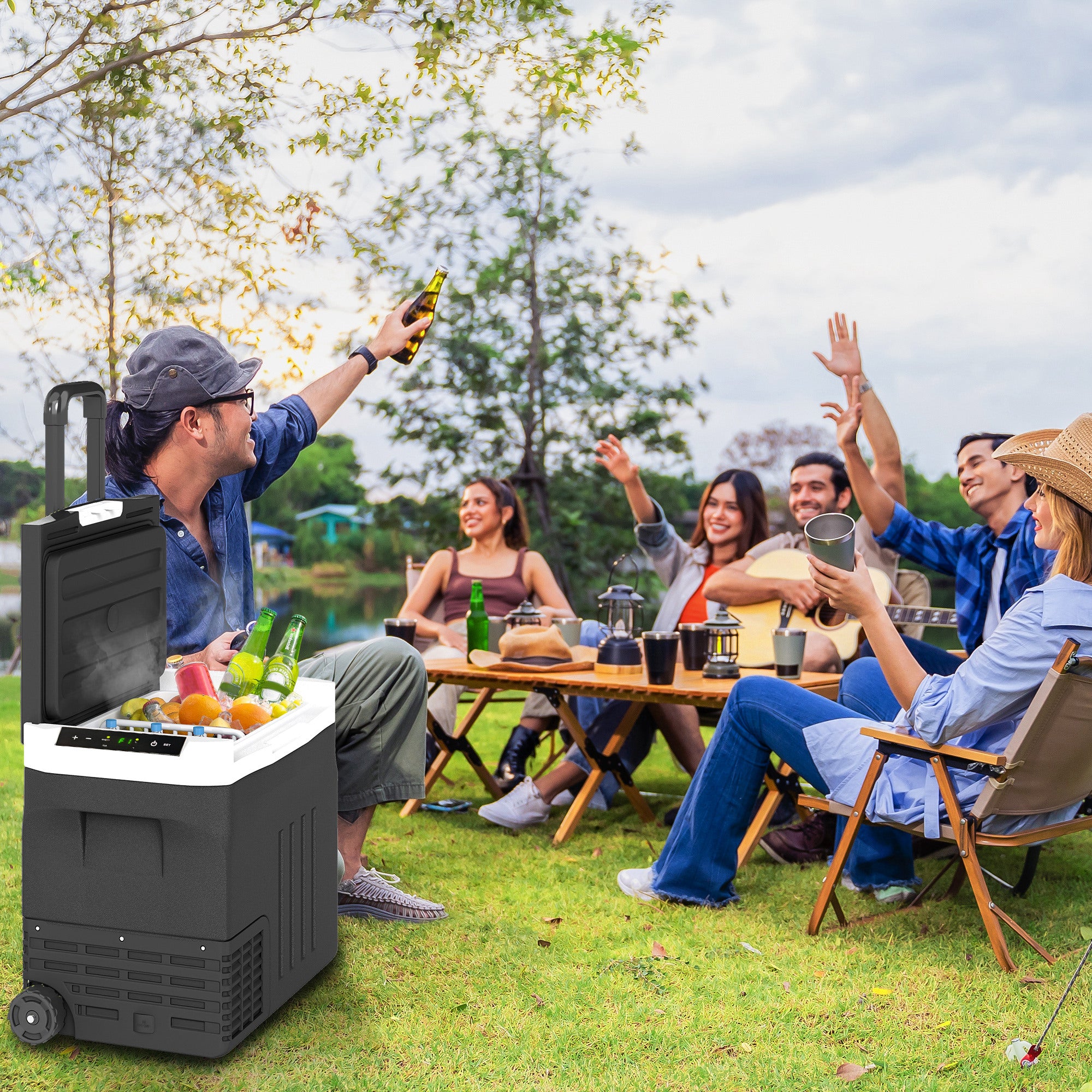 12 Volt Car Fridge Refrigerator, 42 Quart Portable Electric Cooler, 12V/24V DC & 100-240V AC, -4℉-68℉