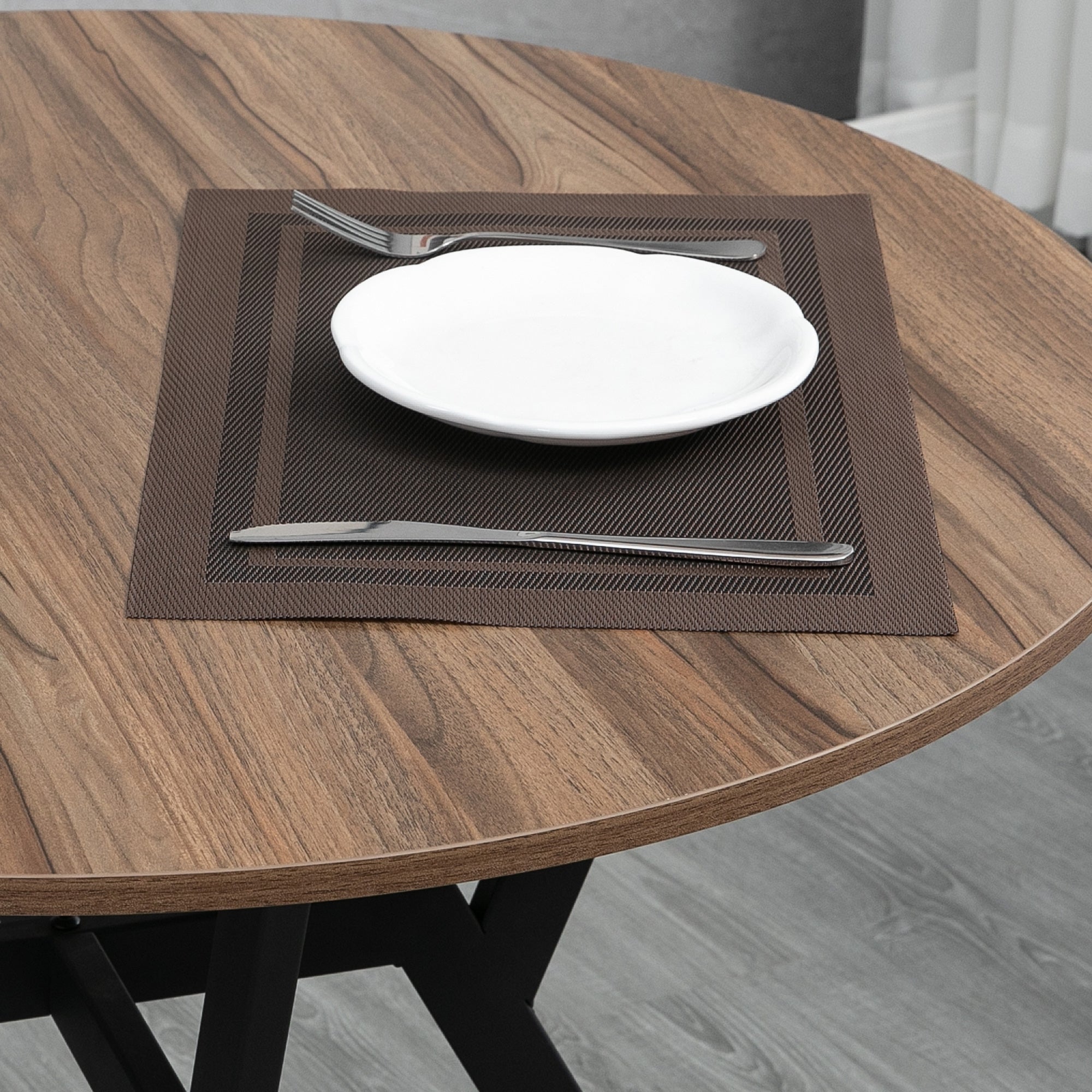 35" Round Dining Table, Modern Dining Room Table with Steel Frame, Space Saving Small Kitchen Table, Brown