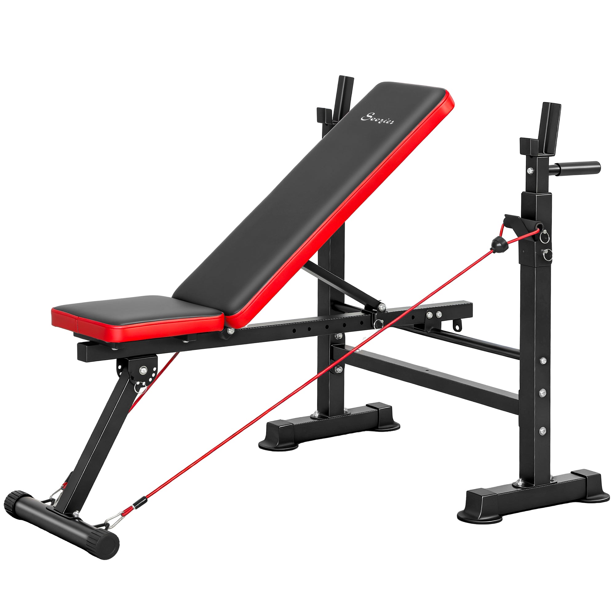 Soozier Adjustable Weight Bench with Squat Rack, Incline Flat Bench Press with Barbell Rack for Home Gym, 660 lbs Capacity