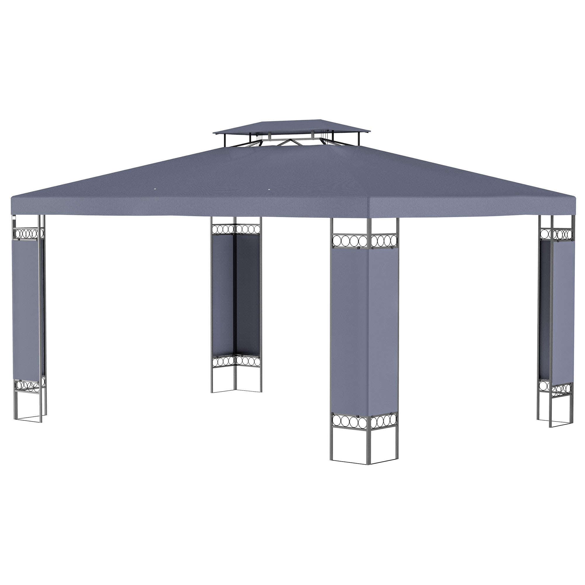 10' x 13' Outdoor Gazebo, Double Roof Patio Gazebo Canopy Shelter with Screen Decorate Corner Frame, Grey