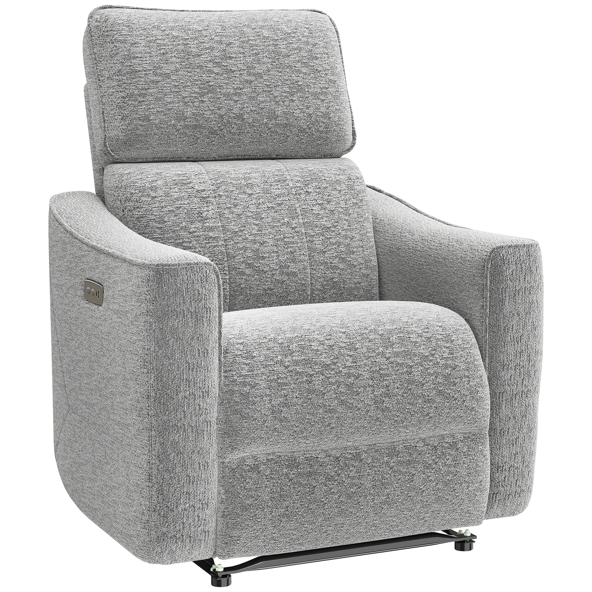Power Recliner Chair, Linen-look Fabric Upholstered Recliner Chair with USB Ports, Footrest, Grey
