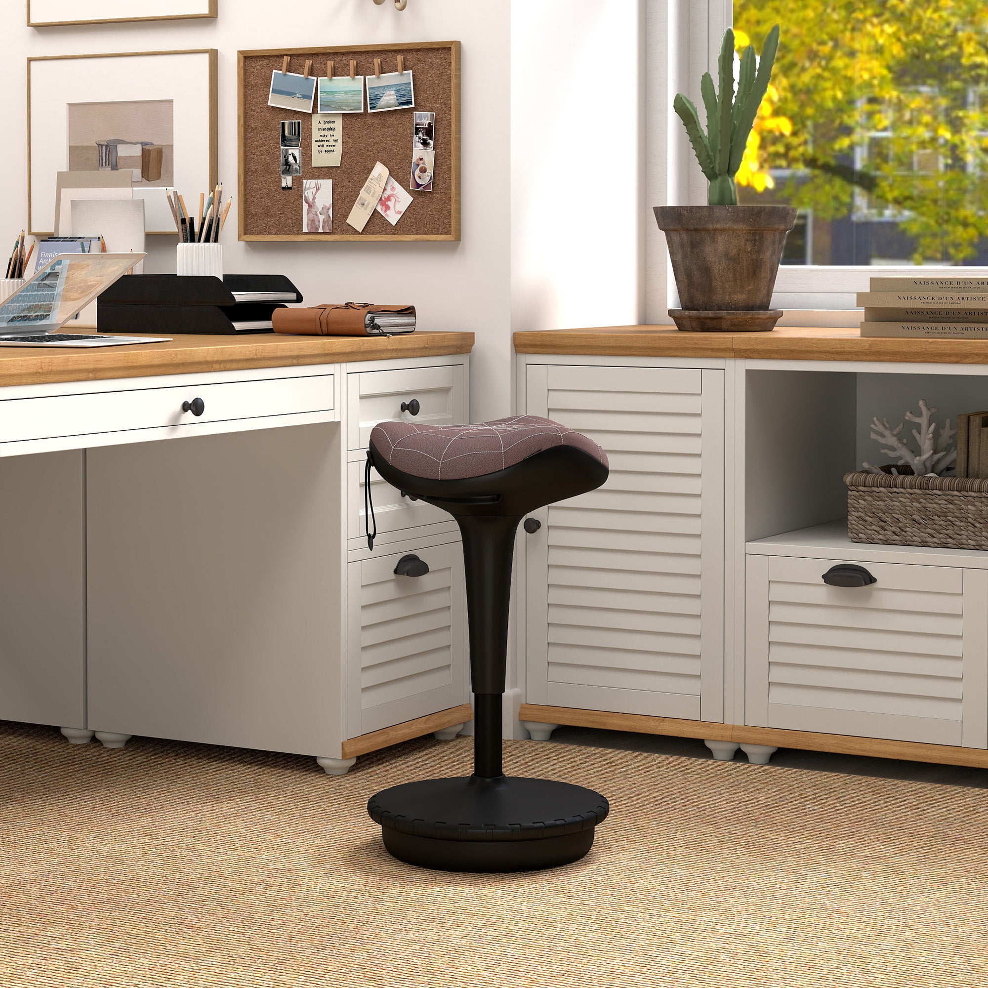 Backless Wobble Stool Chair, Standing Desk Chair, Adjustable Learning Stool for Office Desks, with Rocking Motion, Brown