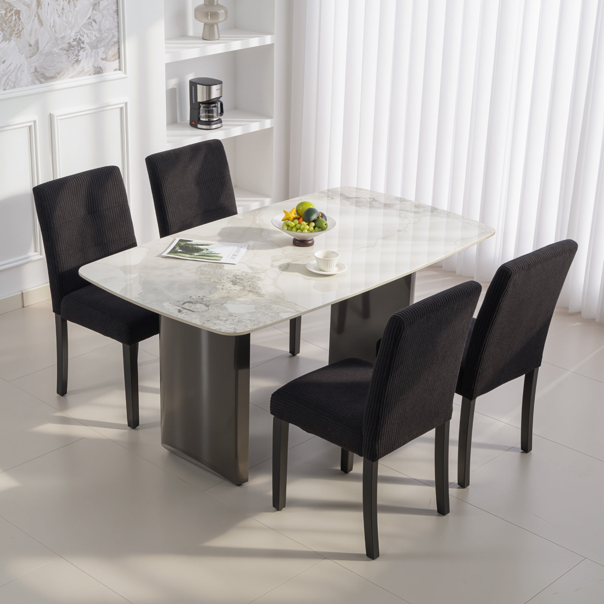 Modern Dining Chairs Set of 4, Kitchen Chairs with Rubberwood Legs and Padded Seat, Black