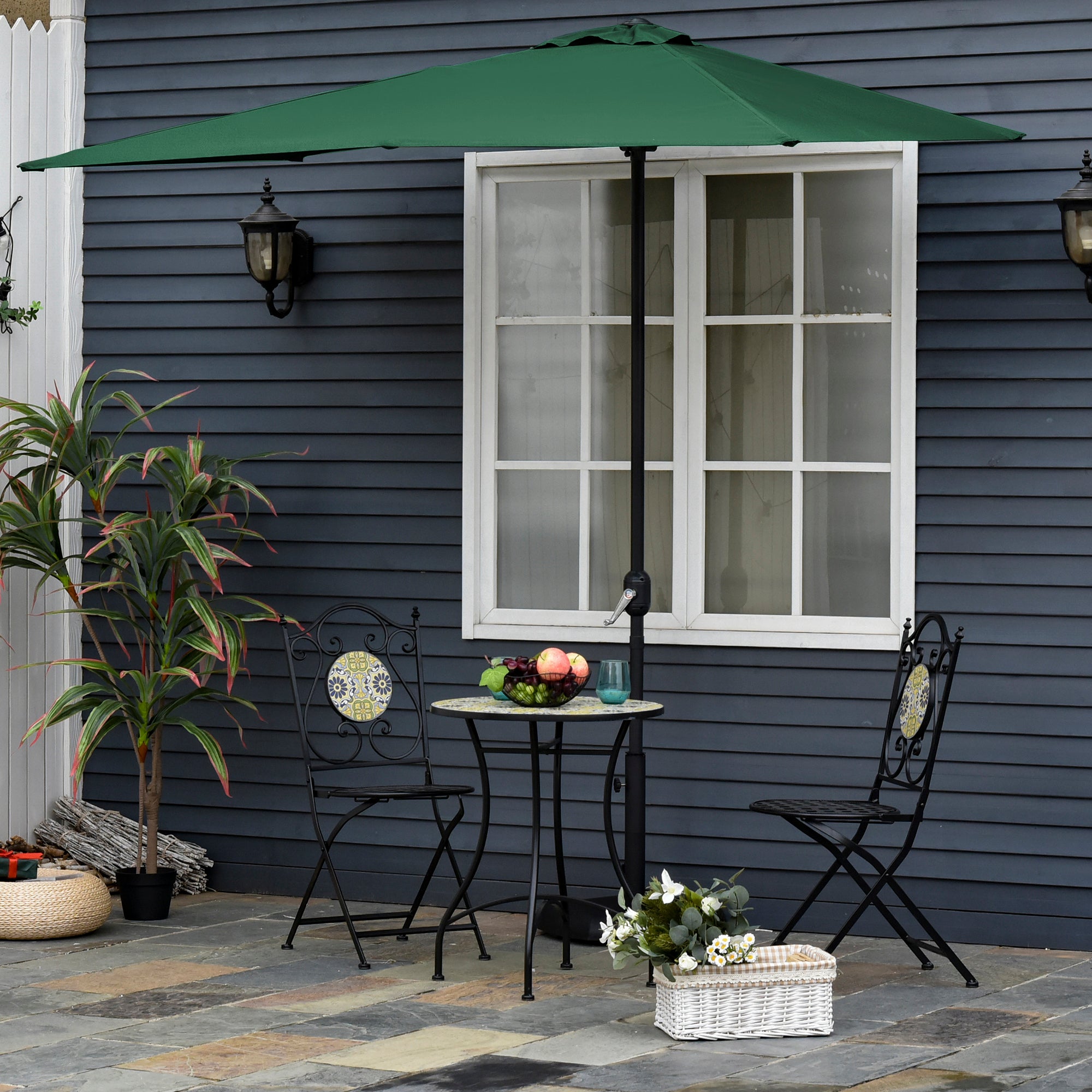 8ft Half Umbrella Outdoor Balcony Parasol Patio Garden Outdoor Window Sun Shade w/ 5 Ribs, Green