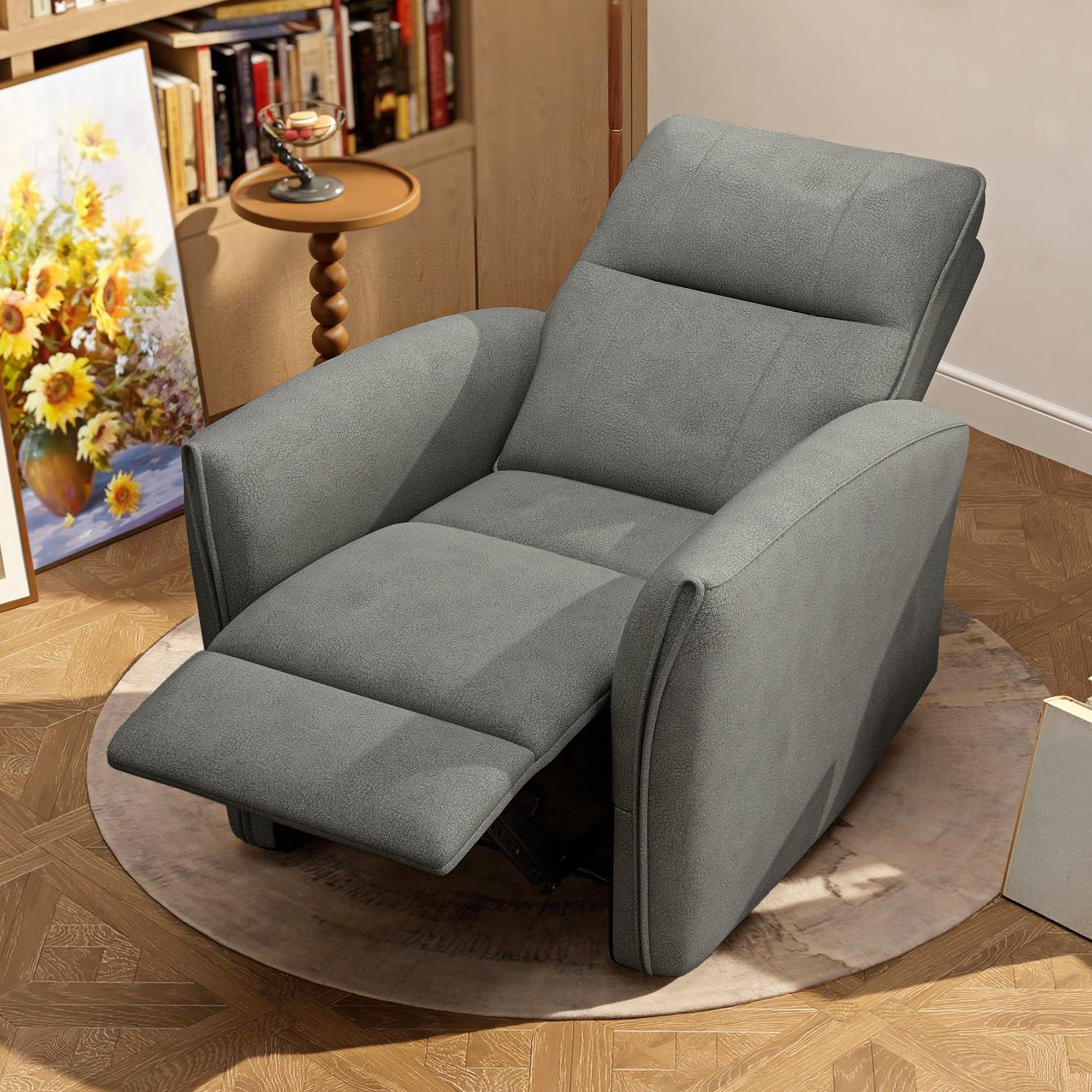 Power Recliner Chair, Fabric Upholstered Recliner Chair with USB Ports, Footrest, Grey