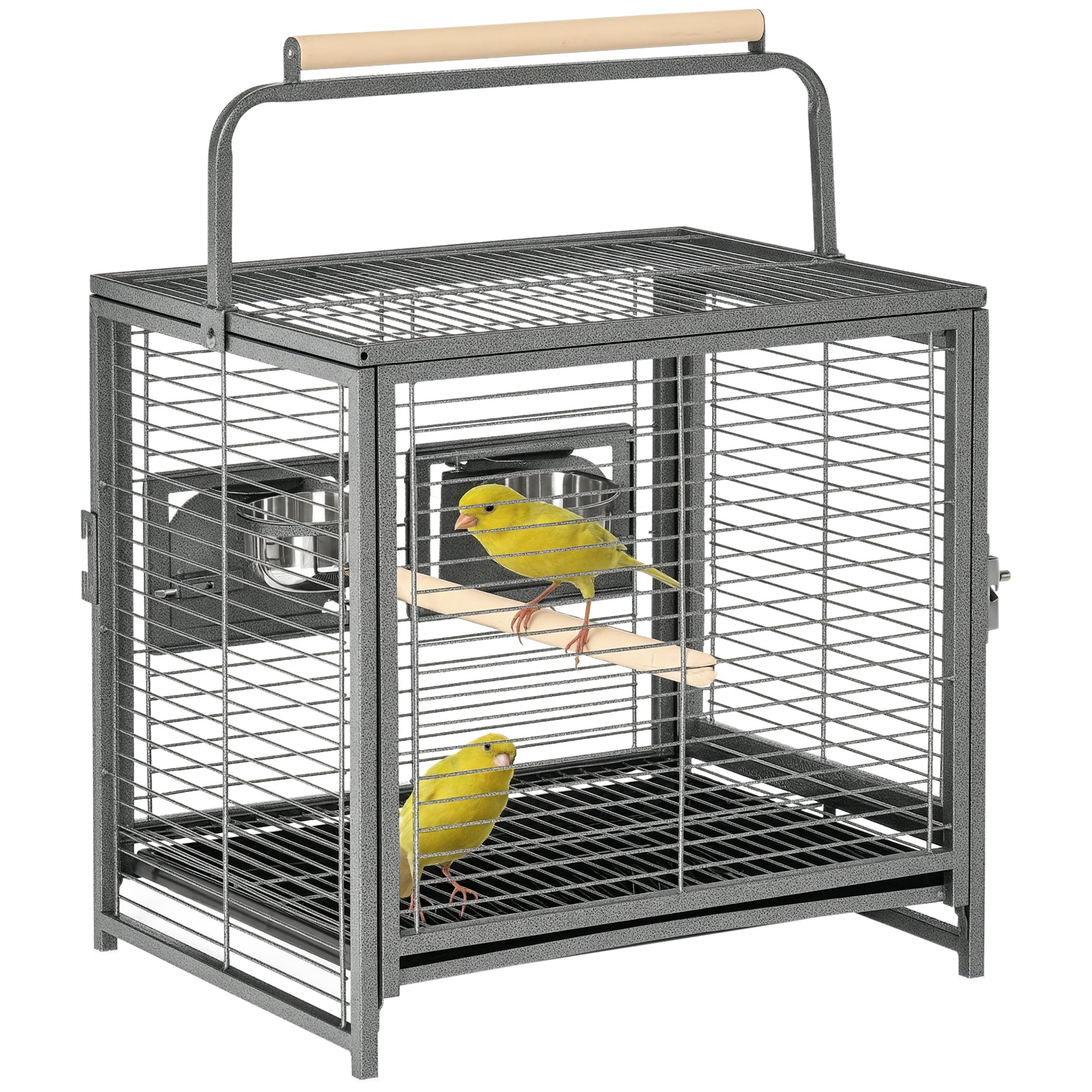 Bird Travel Carrier Cage for Parrots Conures African Grey Cockatiel Parakeets with Stand Perch, Stainless Steel Bowls, Pull Out Tray, Black