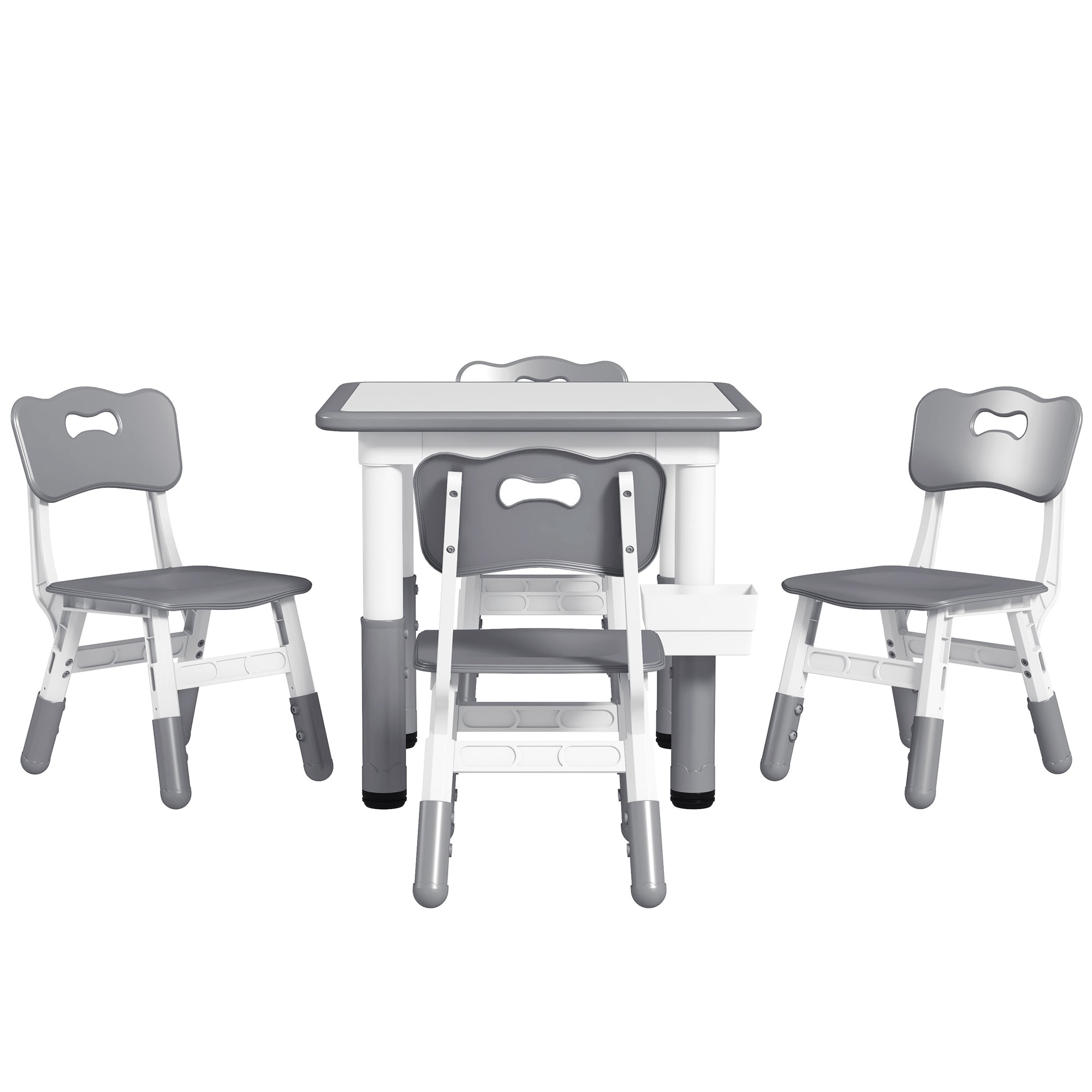 Qaba 5 Pieces Toddler Table and Chair Set, Height Adjustable Activity Table and Chair Set for Nursery Classroom, Grey