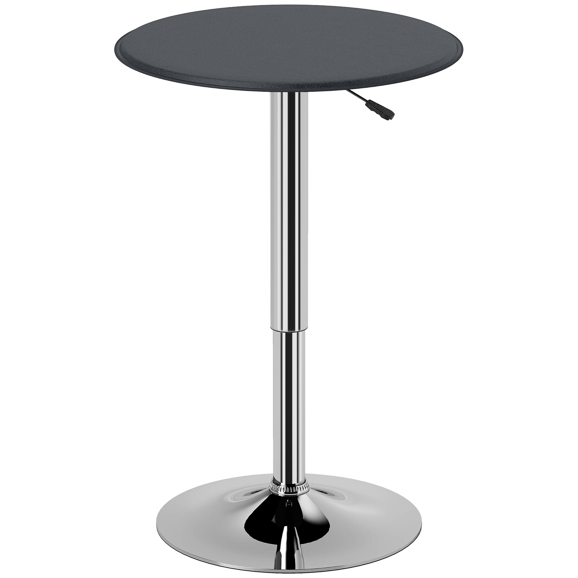 Modern Round Bar Table Adjustment Height Home Pub Bistro Desk Faux Leather Covered Wooden Top Chrome Base Black