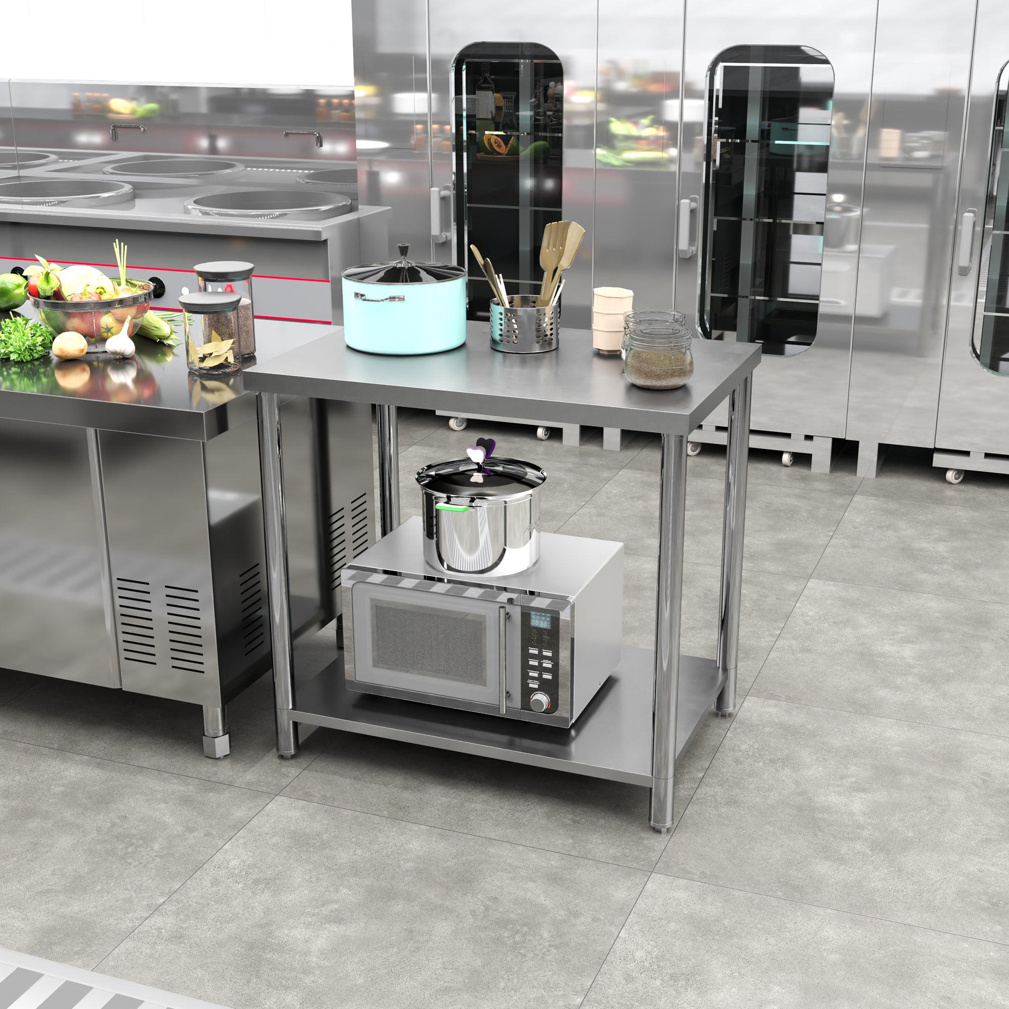 Stainless Steel Workbench, 35 x 24 x 34 Inch, Heavy Duty Work Prep Table with Shelf, Workbench for Kitchen, Garage