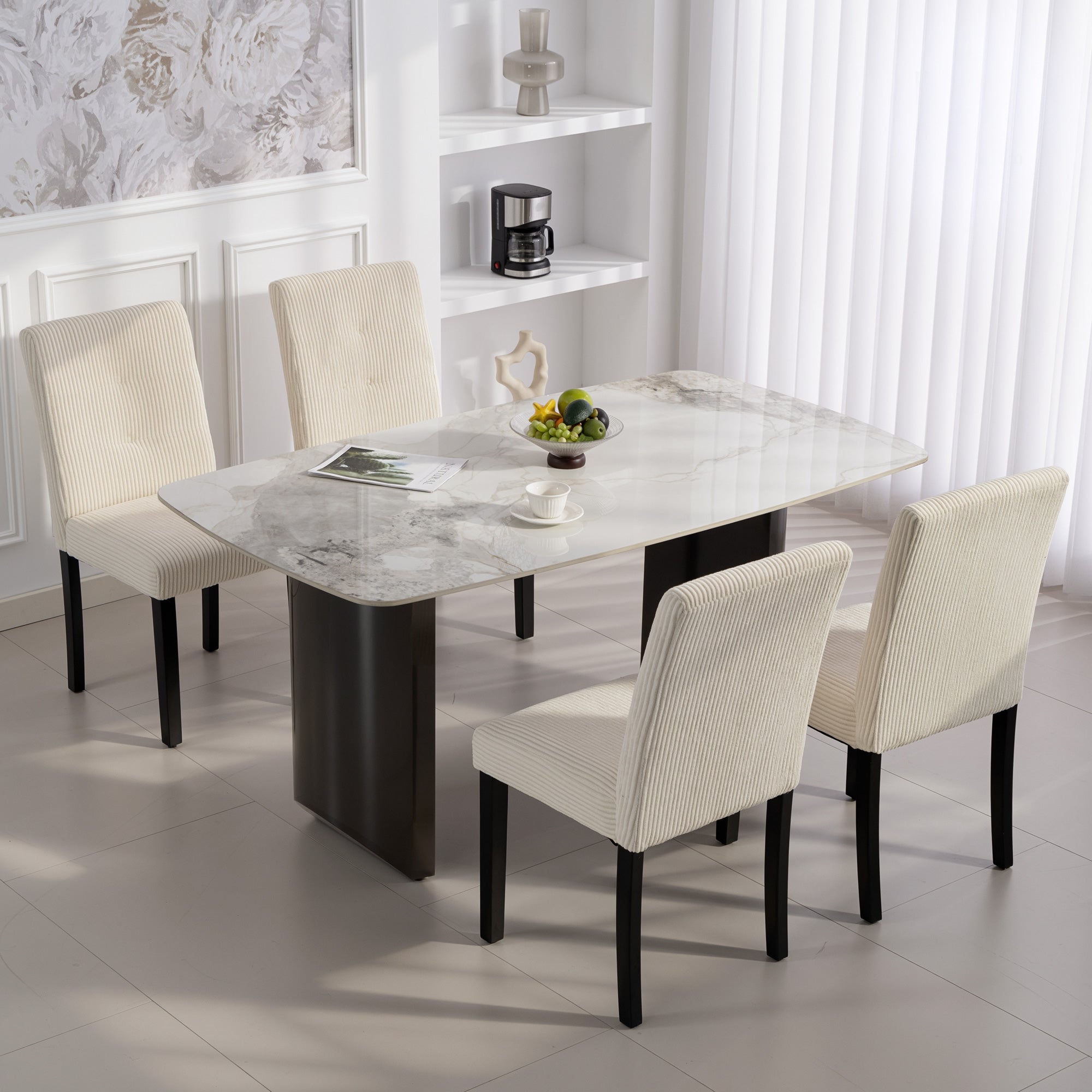 Modern Dining Chairs Set of 4, Kitchen Chairs with Rubberwood Legs and Padded Seat, Beige