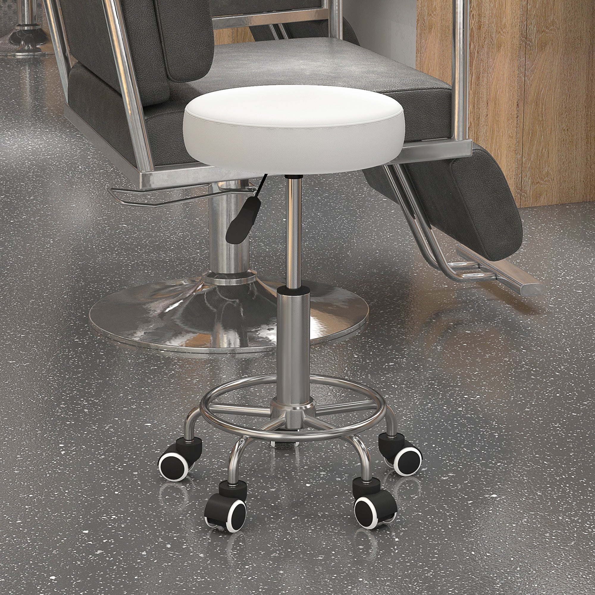 Salon Stool with Adjustable Height, PU Leather Barber Rolling Massage Tattoo Chair for Bar Beauty SPA, White