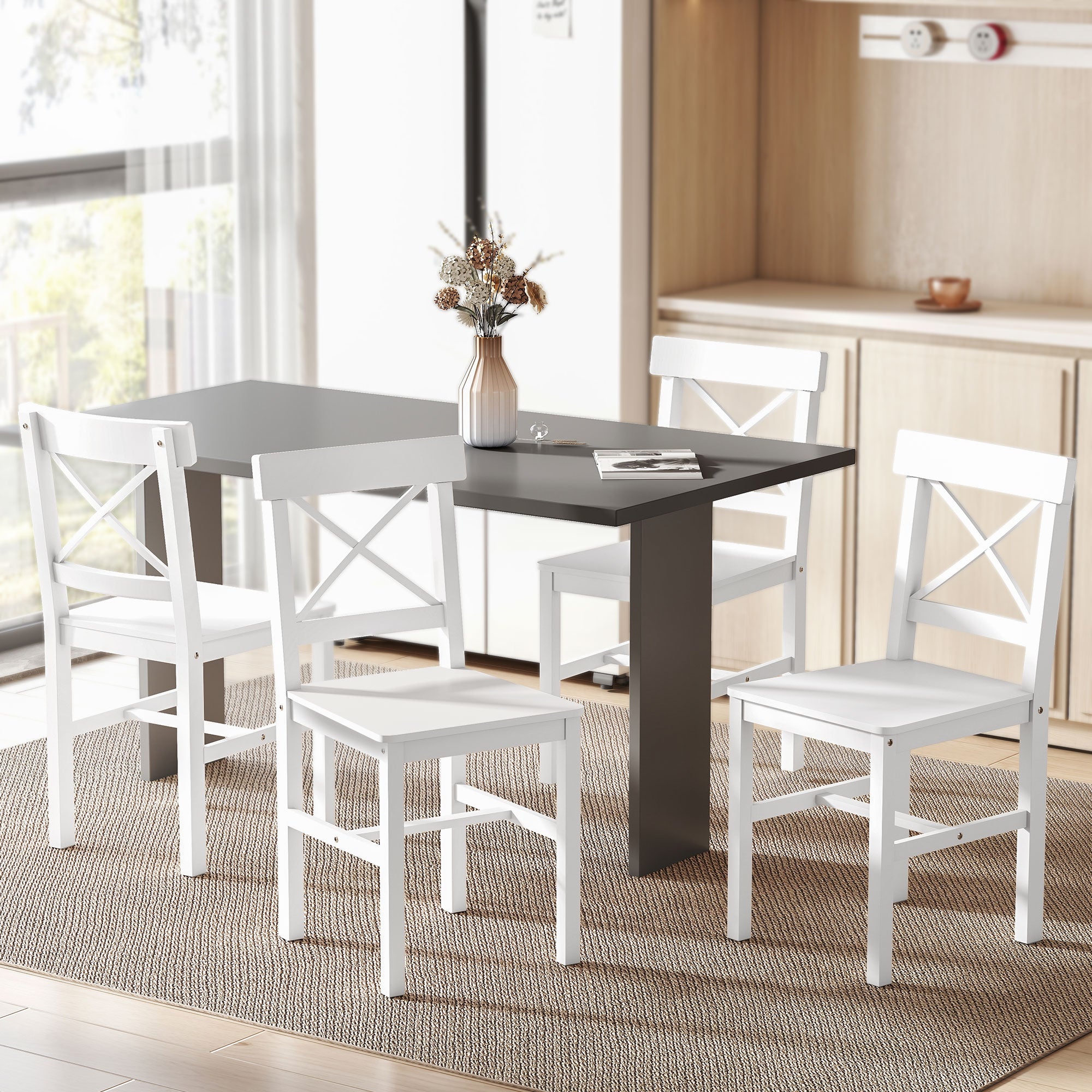 Wooden Dining Chairs Set of 4, Kitchen Chairs with Cross Back, Solid Structure for Living Room and Dining Room, White