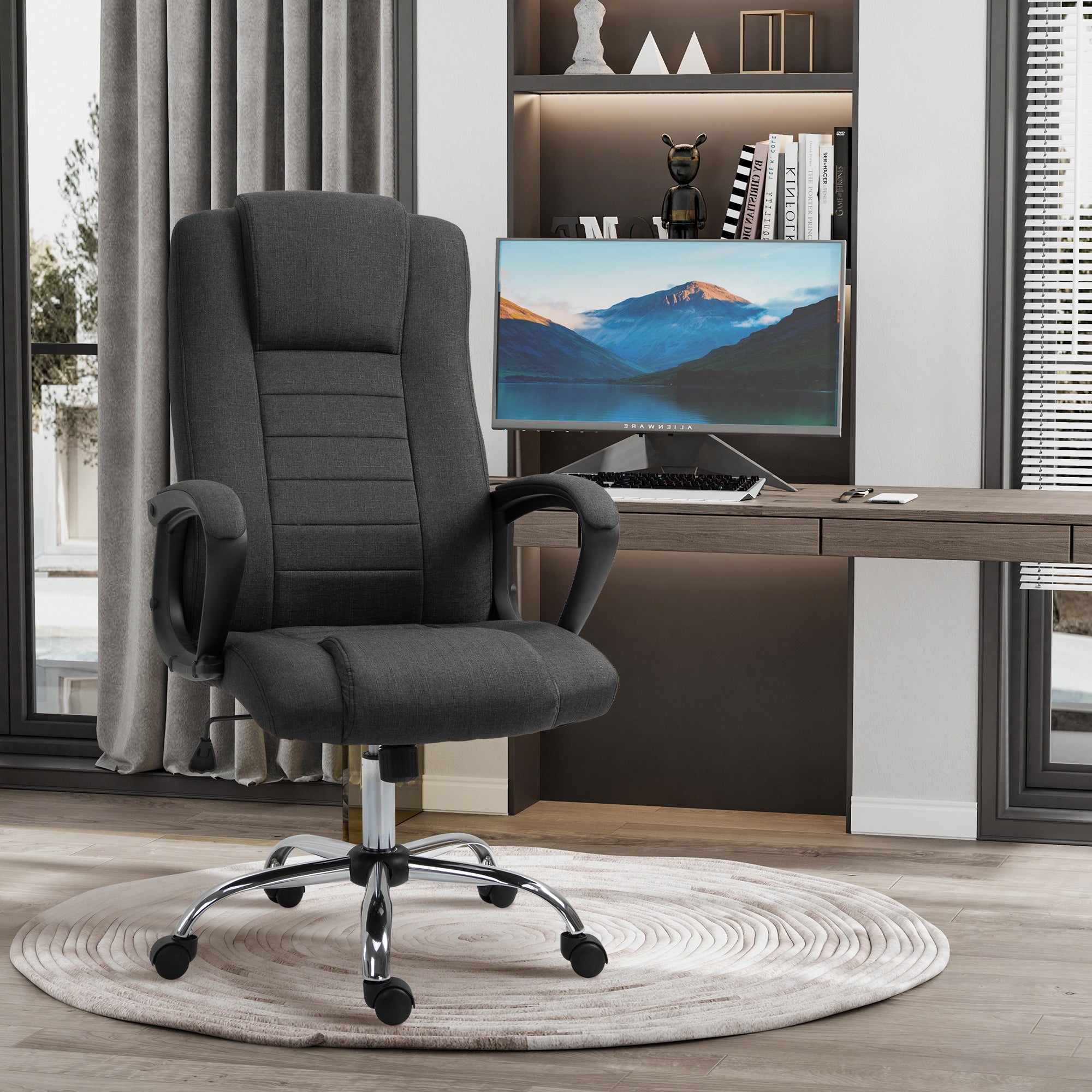 High Back Office Chair, Height Adjustable Computer Desk Chair with Swivel Wheels and Tilt Function, Charcoal Grey