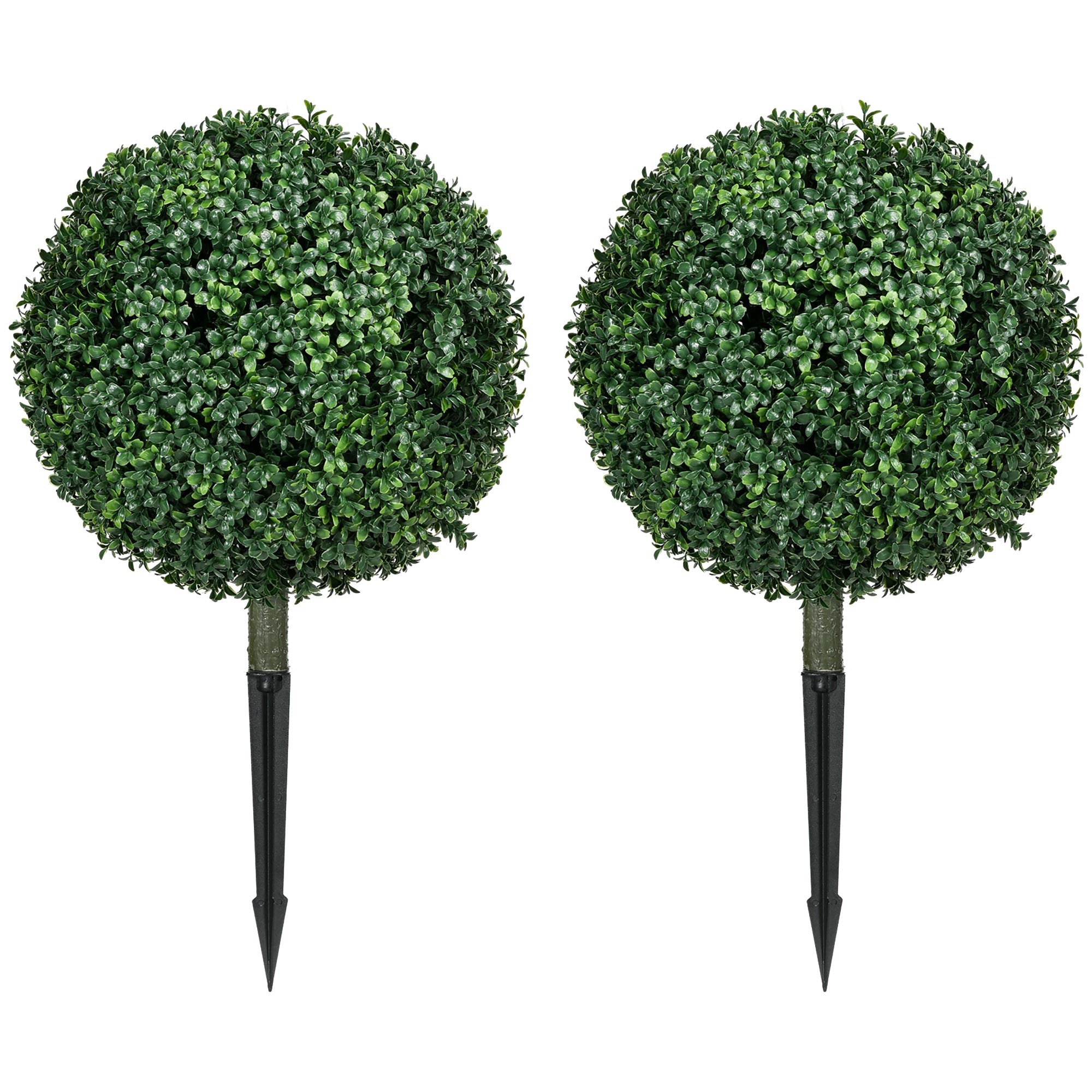 Artificial Boxwood Trees w/ Ground Stake, Set of 2 Ball Shaped Topiary Trees for Home Office & Living Room, UV Resistant