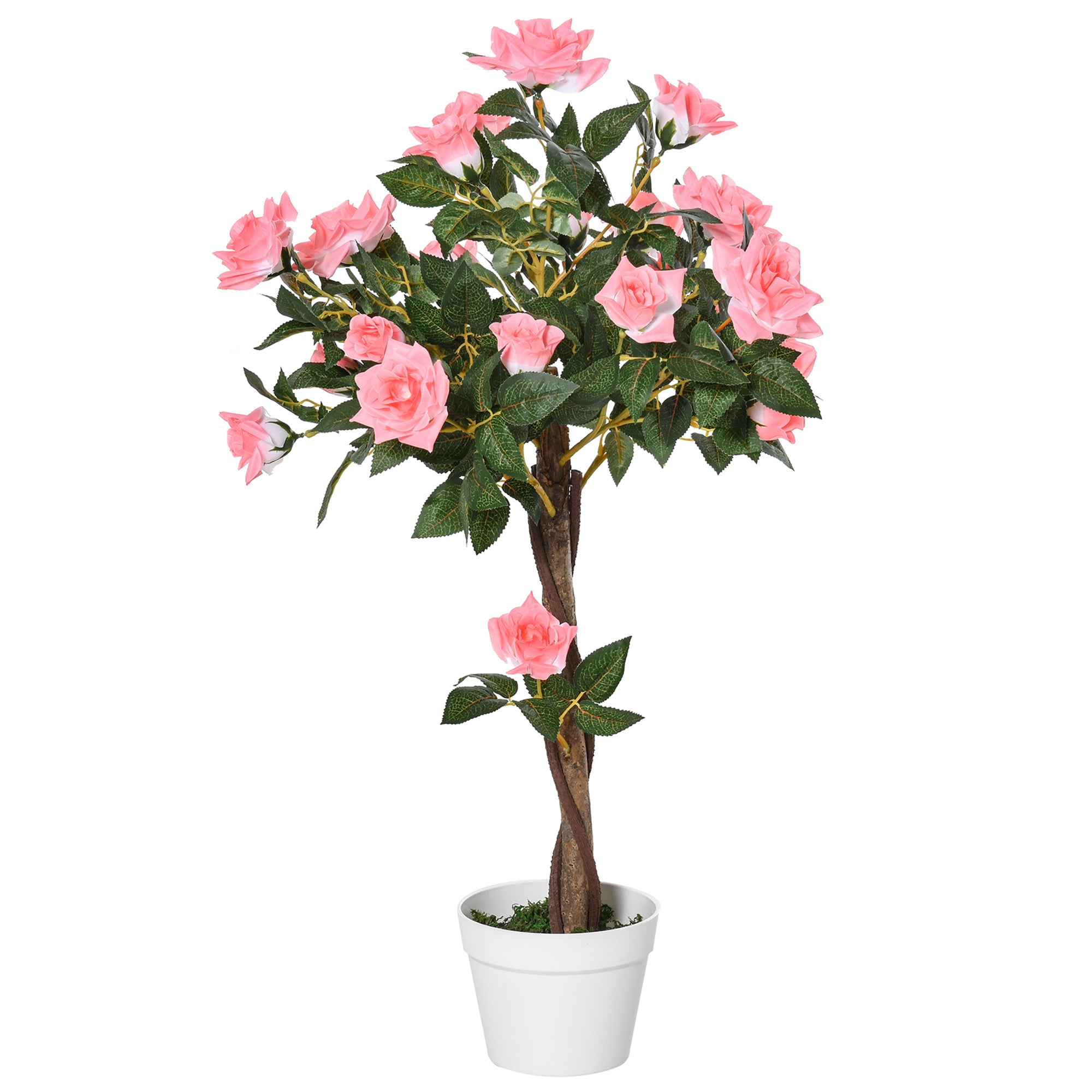 3FT Artificial Plant Pink Rose Floral in Pot, Fake Plant for Home Indoor Decor
