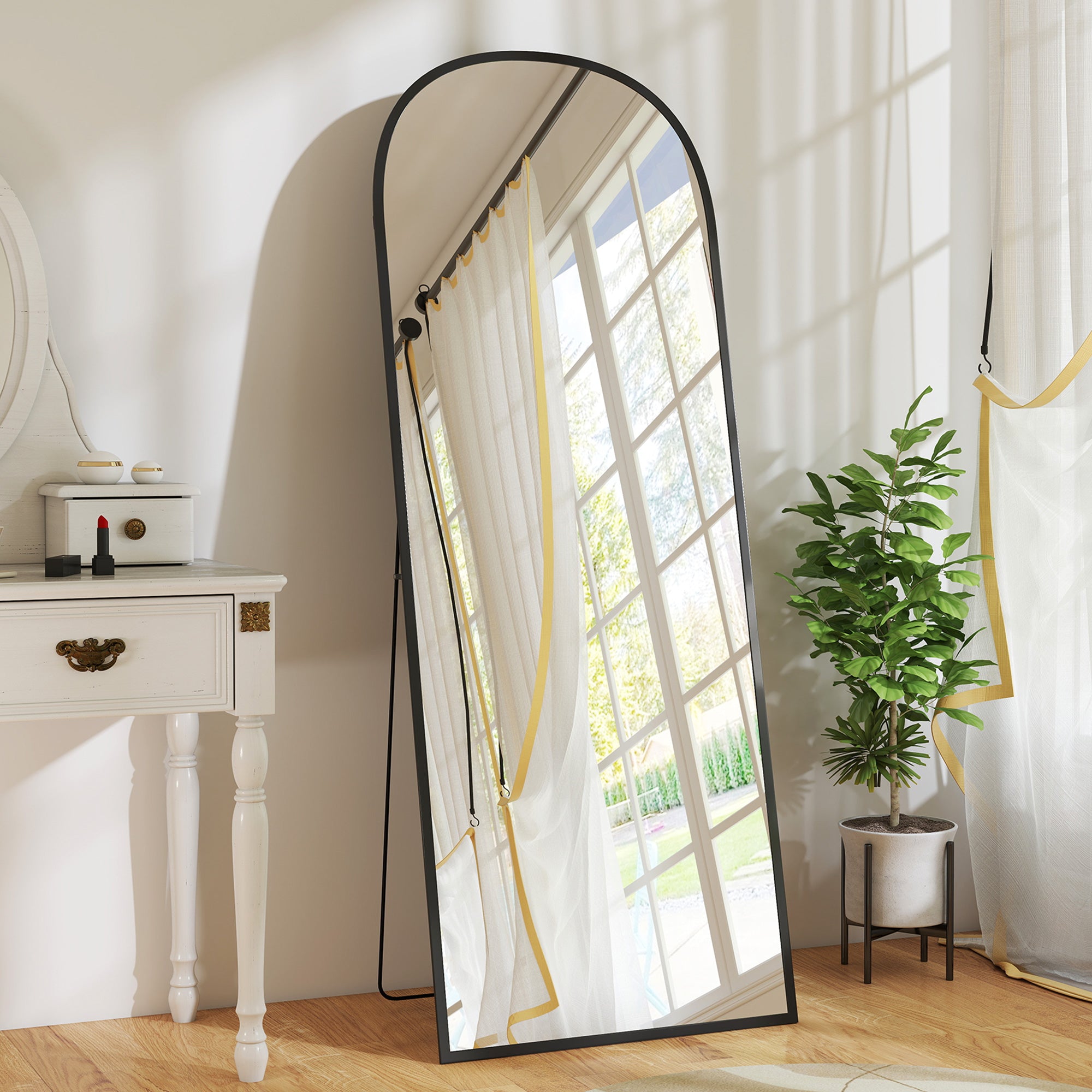 Arched Standing Mirror, 64" x 24" Full Length Mirror, Free Standing or Wall Mounted for Living Room, Bedroom, Black