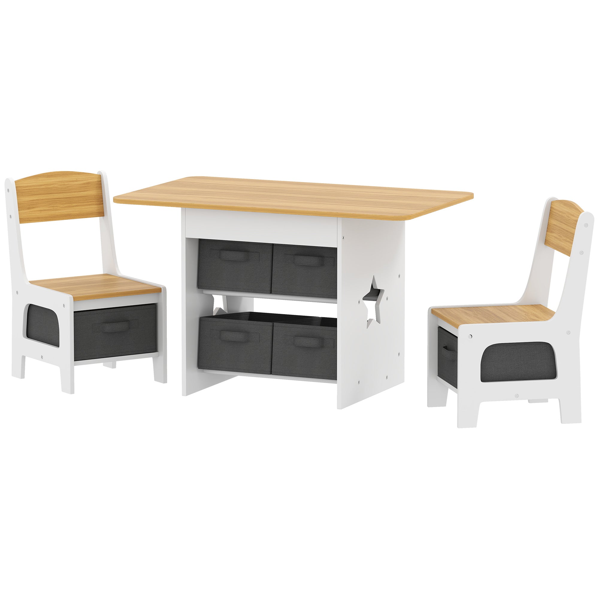 Qaba 3 Piece Kids Table and Chair Set with 6 Removable Drawers, for Classroom, Living Room, Bedroom, Nursery, Natural