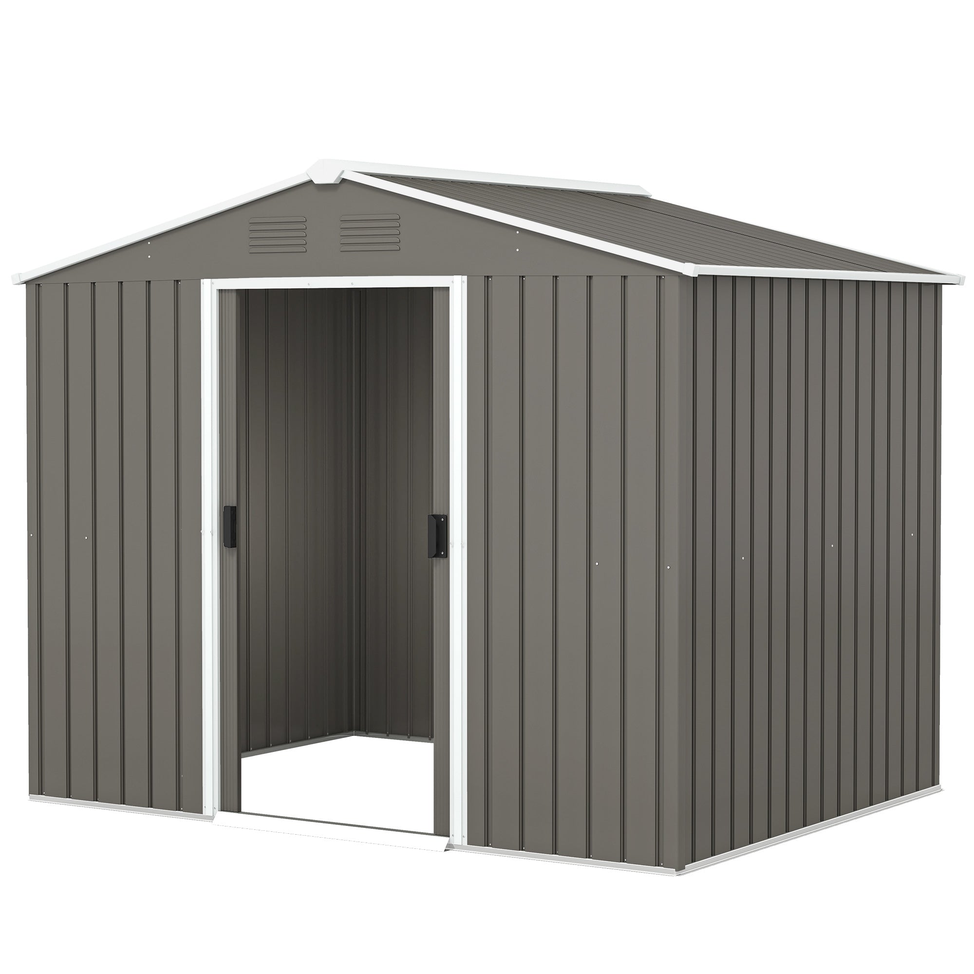 8' x 6' Outdoor Storage Shed, Metal Garden Tool Storage House with Lockable Sliding Doors and Vents for Backyard Patio Lawn, Light Grey
