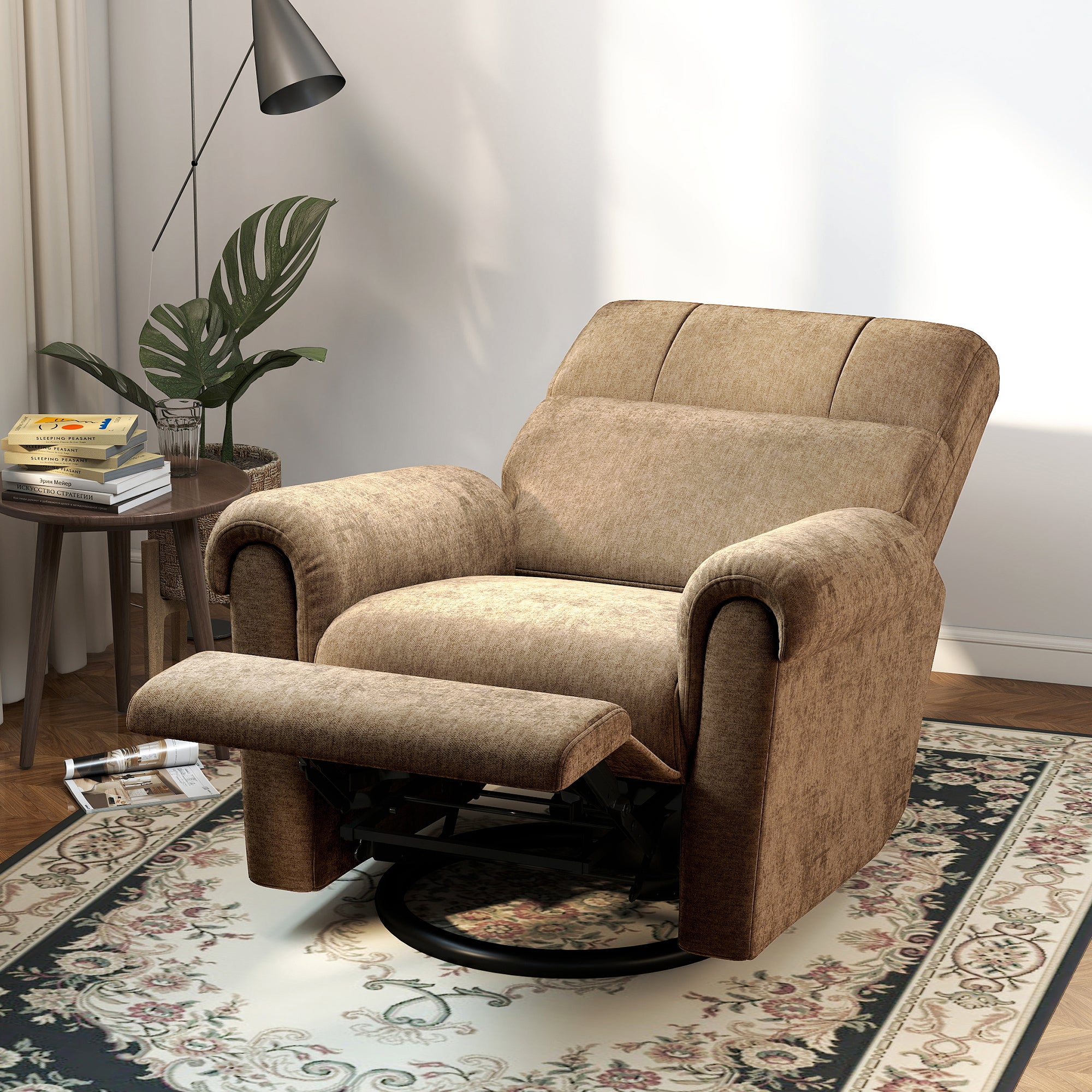 Power Recliner Chair, Fabric Upholstered Recliner Chair with USB Ports, Swivel and Rocking Function, Footrest