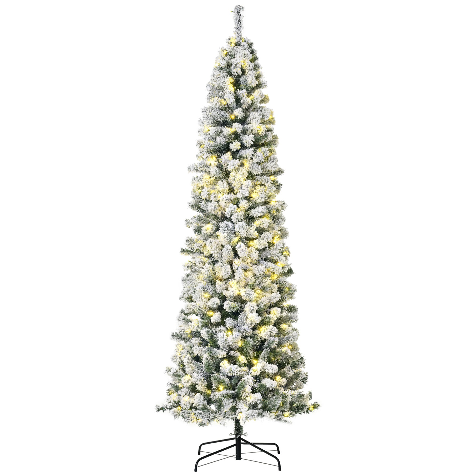 7.5ft Christmas Tree Artificial Snow Flocked Christmas Tree with Warm White LED Light, Holiday Home Xmas Decoration, Green White