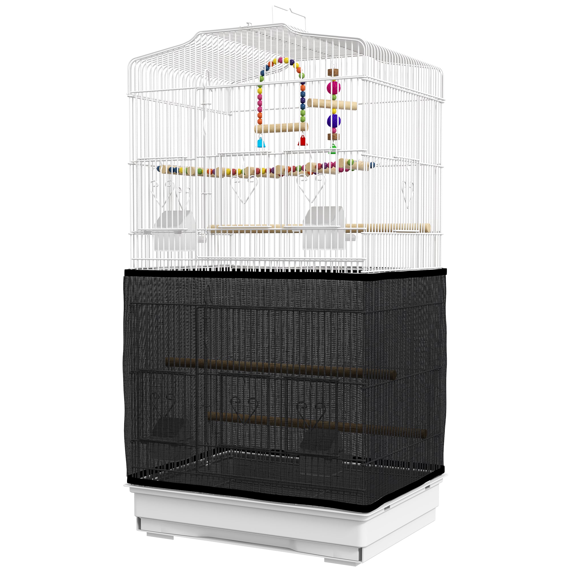 36" Bird Cage with Accessories, Handle, Mesh Cover, Tray, White