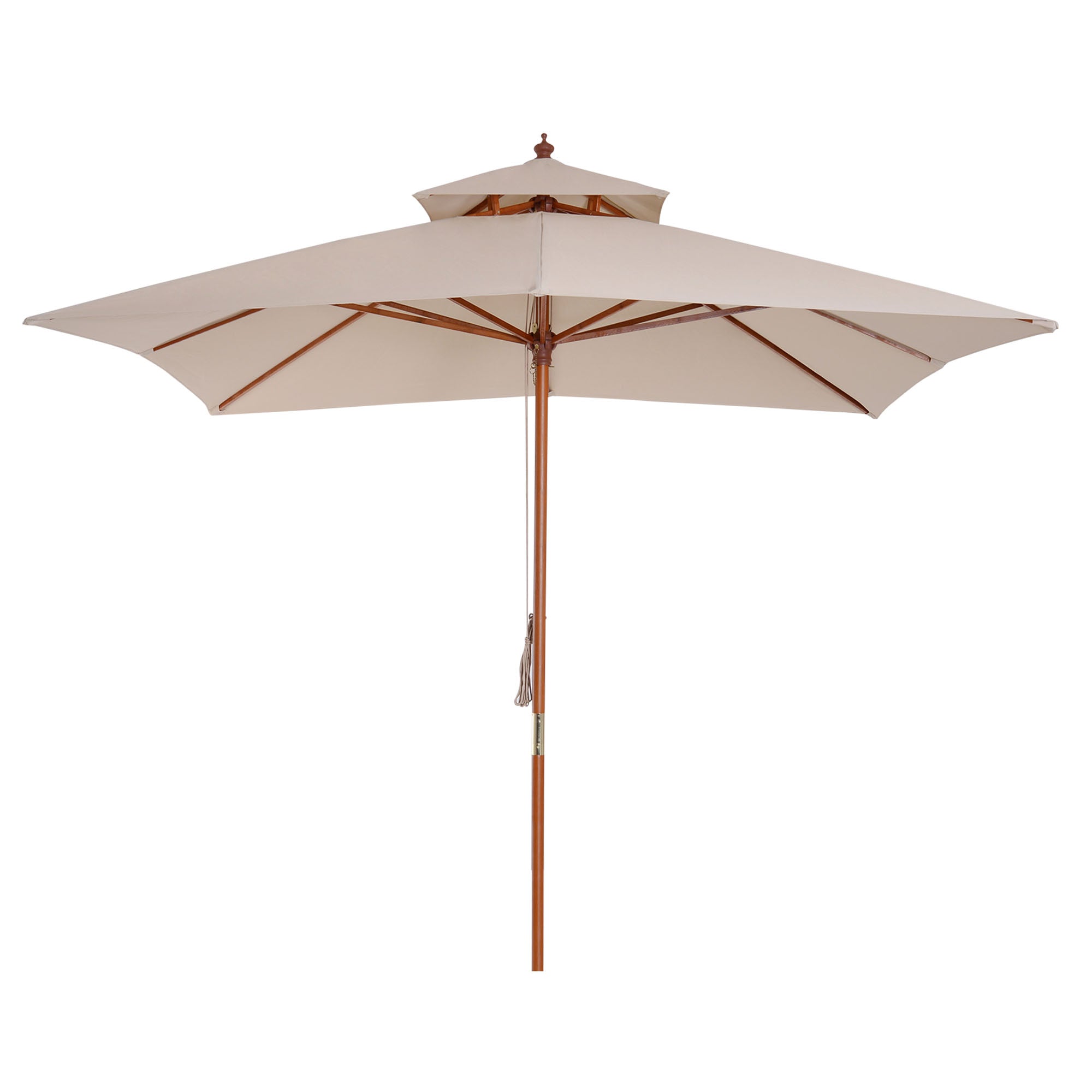 10x10ft Wood Square Patio Umbrella Garden Market Parasol Sunshade Canopy with 2 Pulley Pagoda Style, Khaki