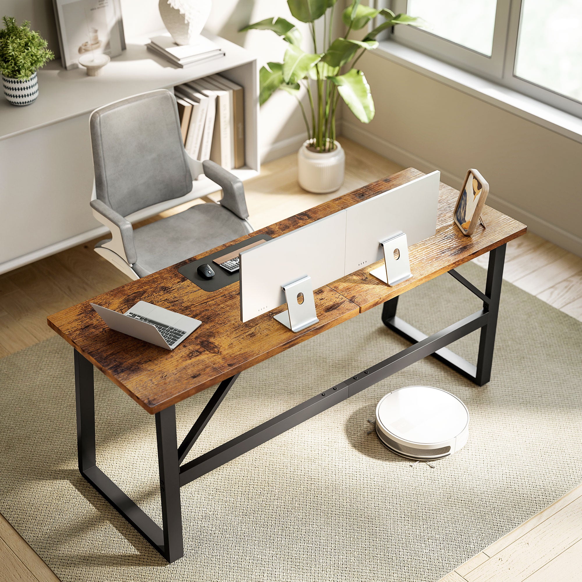 71 Inch Computer Desk, Home Office Desk, Simple Study Writing Table with Adjustable Feet, Modern Style, Brown