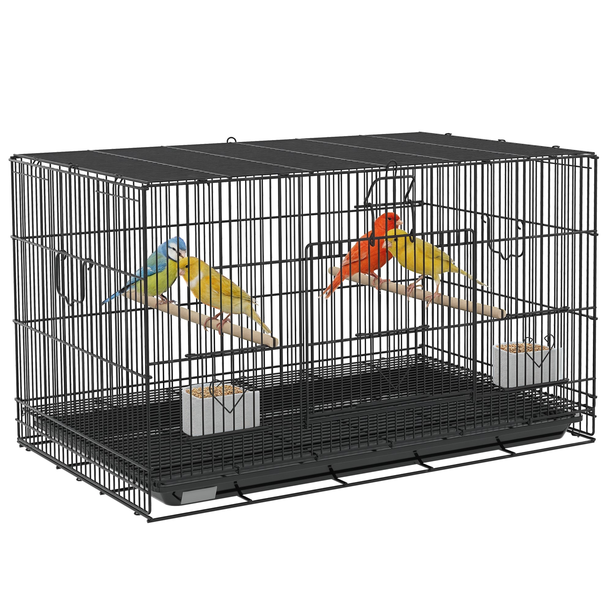 Birdcage for Canaries, Lovebirds Finches, Budgie Cage with Removable Tray, Bottom Mesh Panel, Wooden Perches, Swing, Ramp, Food Containers, 30" L x 18" W x 18" H