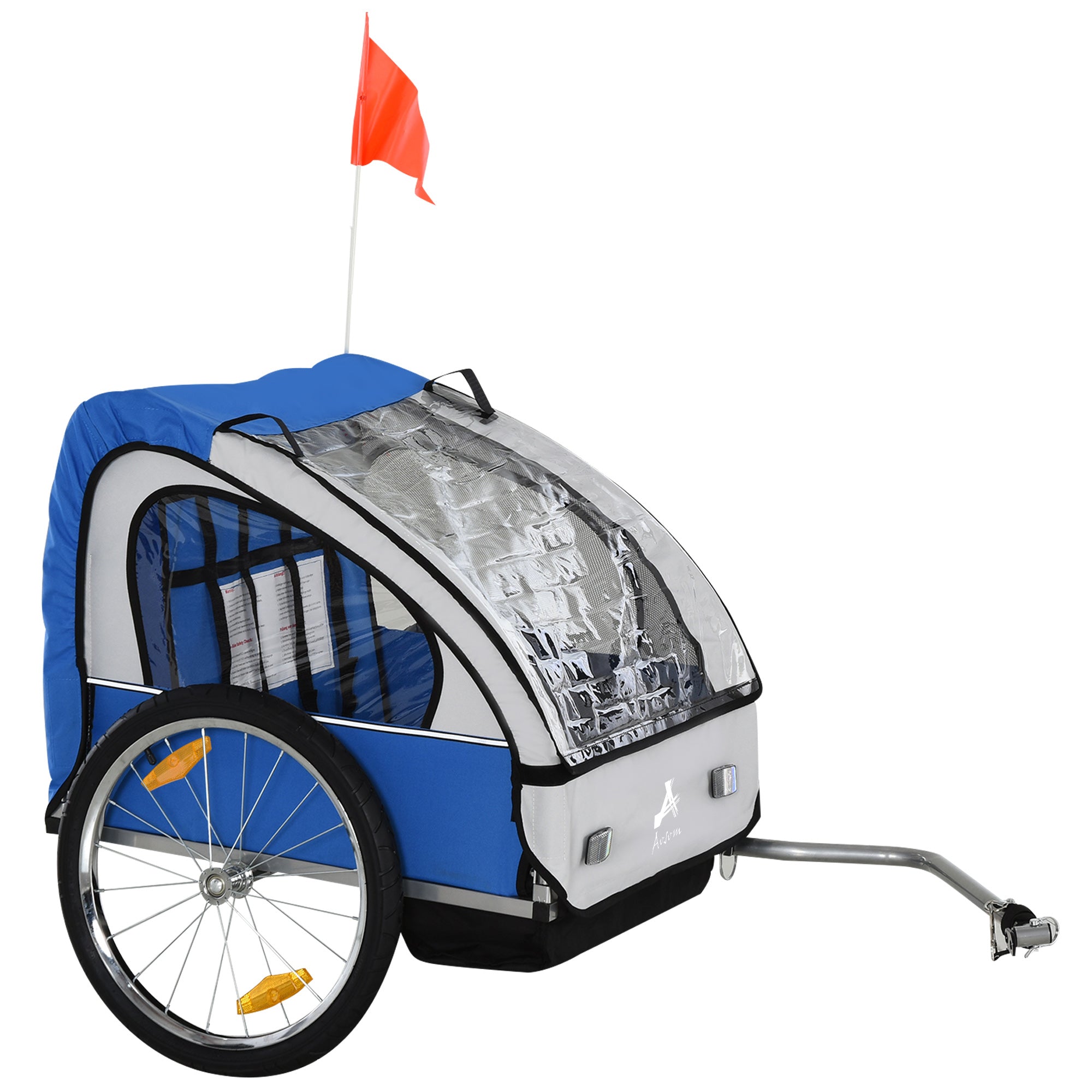 Aosom 2-Seat Child Bike Trailer for Kids with a Strong Steel Frame, 5-Point Safety Harnesses, & Comfortable Seat, Blue