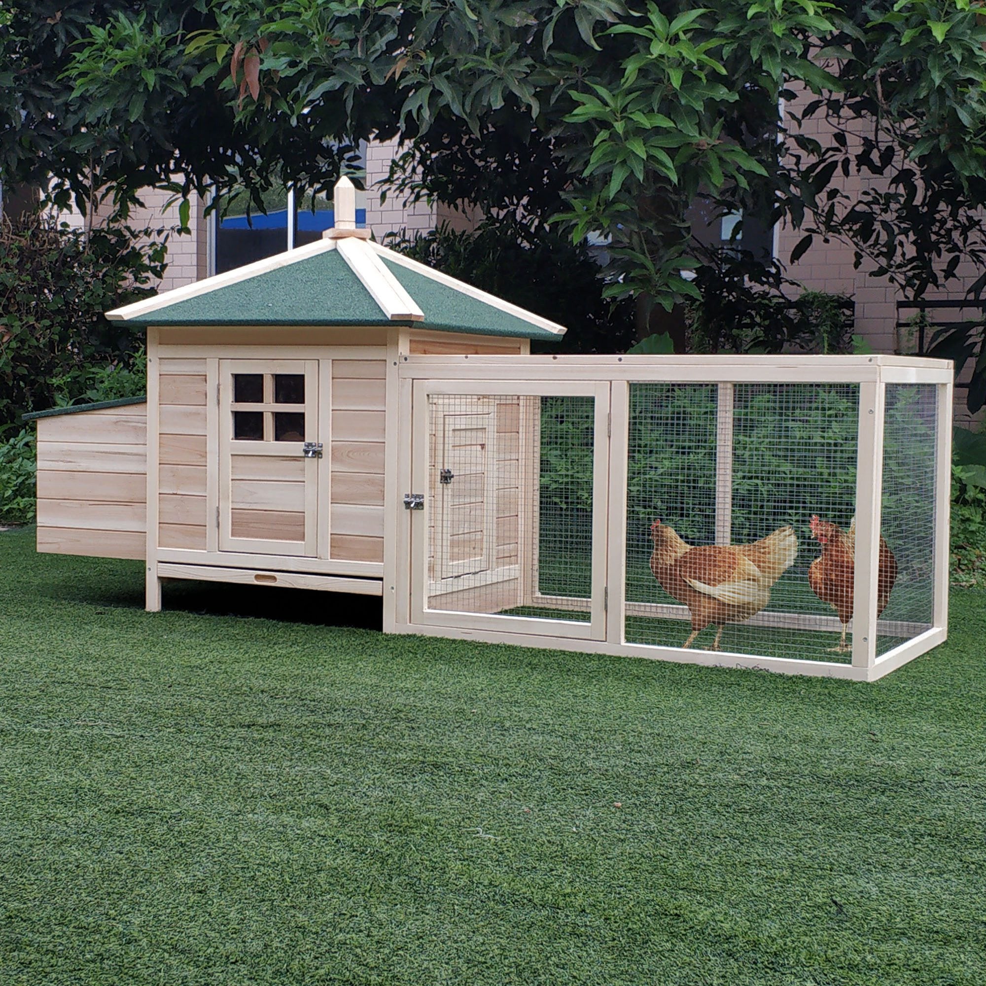 77" Chicken Coop Hen House Rabbit Hutch Poultry Cage Pen Outdoor Backyard with Nesting Box Run Natural