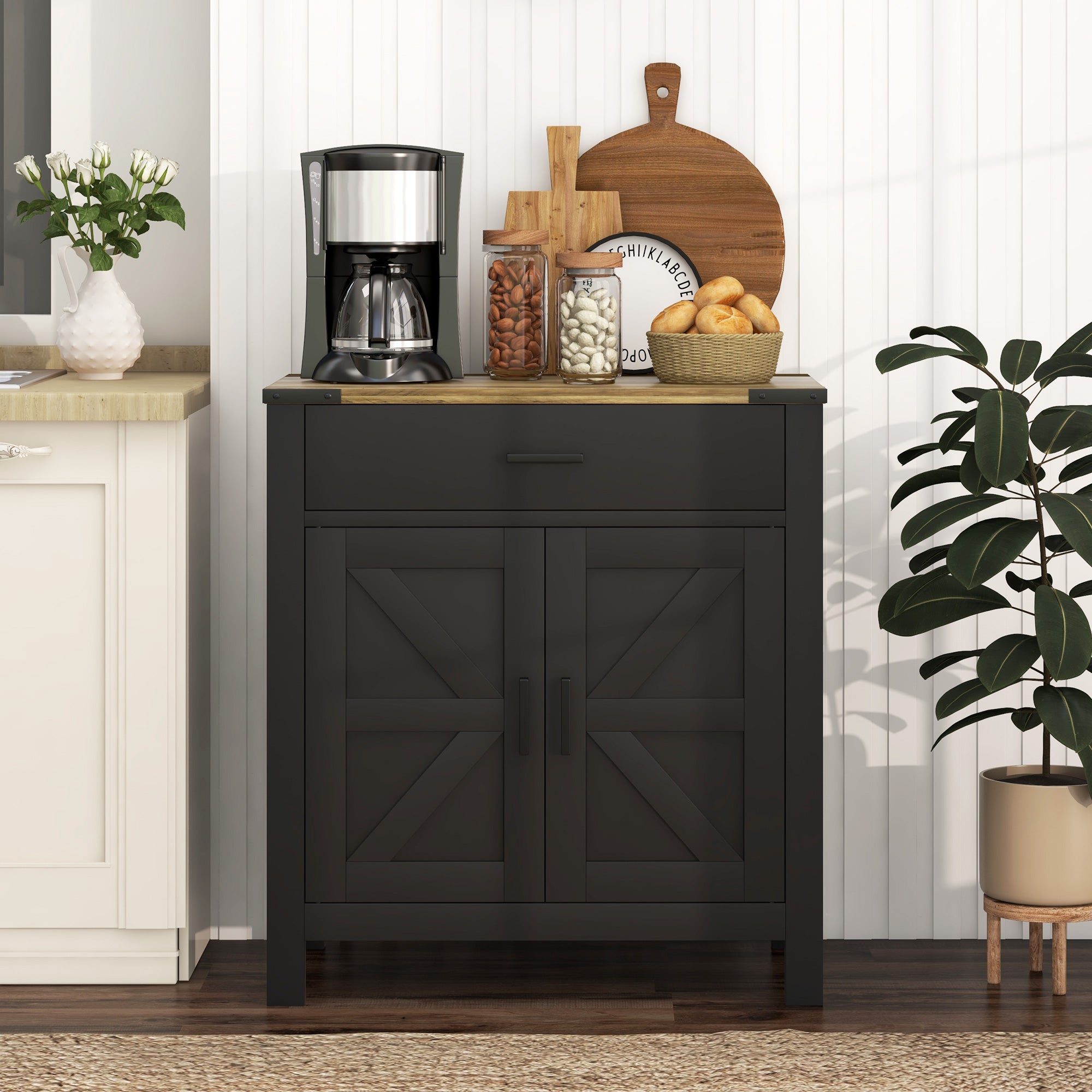 Sideboard Buffet Cabinet, Farmhouse Kitchen Storage Cabinet w/ Drawer and Shelf for Living Room, Entryway