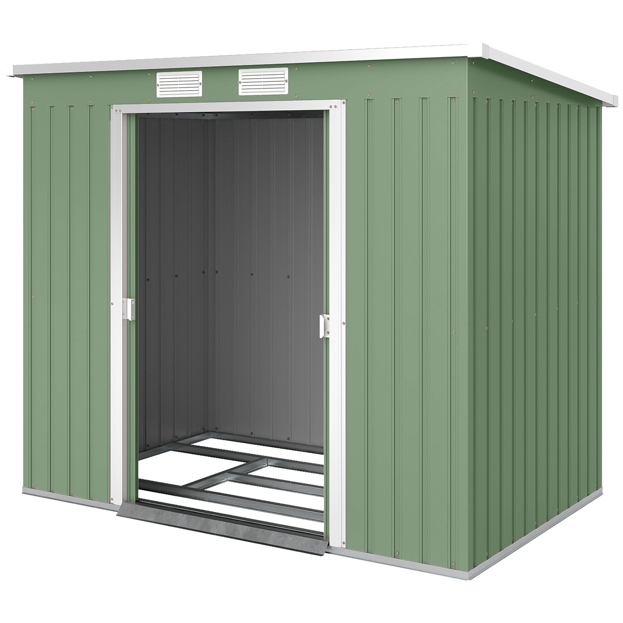 7' x 4' Galvanised Steel Garden Shed, with Foundation Kit - Green