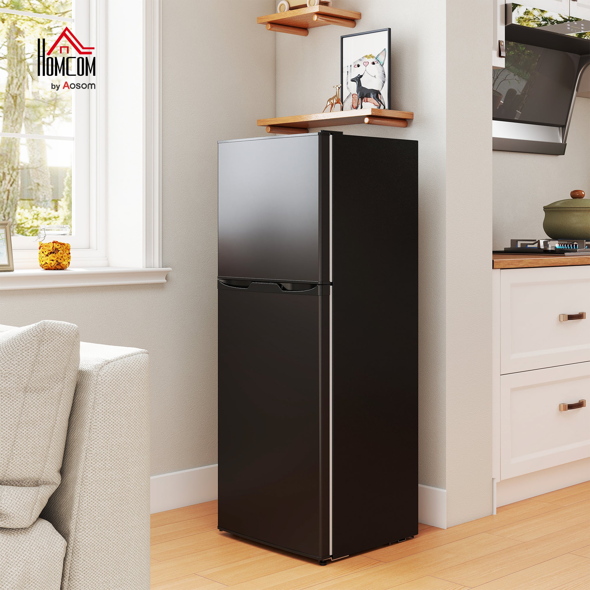 Double Door Mini Fridge with Freezer, 4.6 Cu.Ft Small Refrigerator with Thermostat, Shelves, Reversible Door, Black