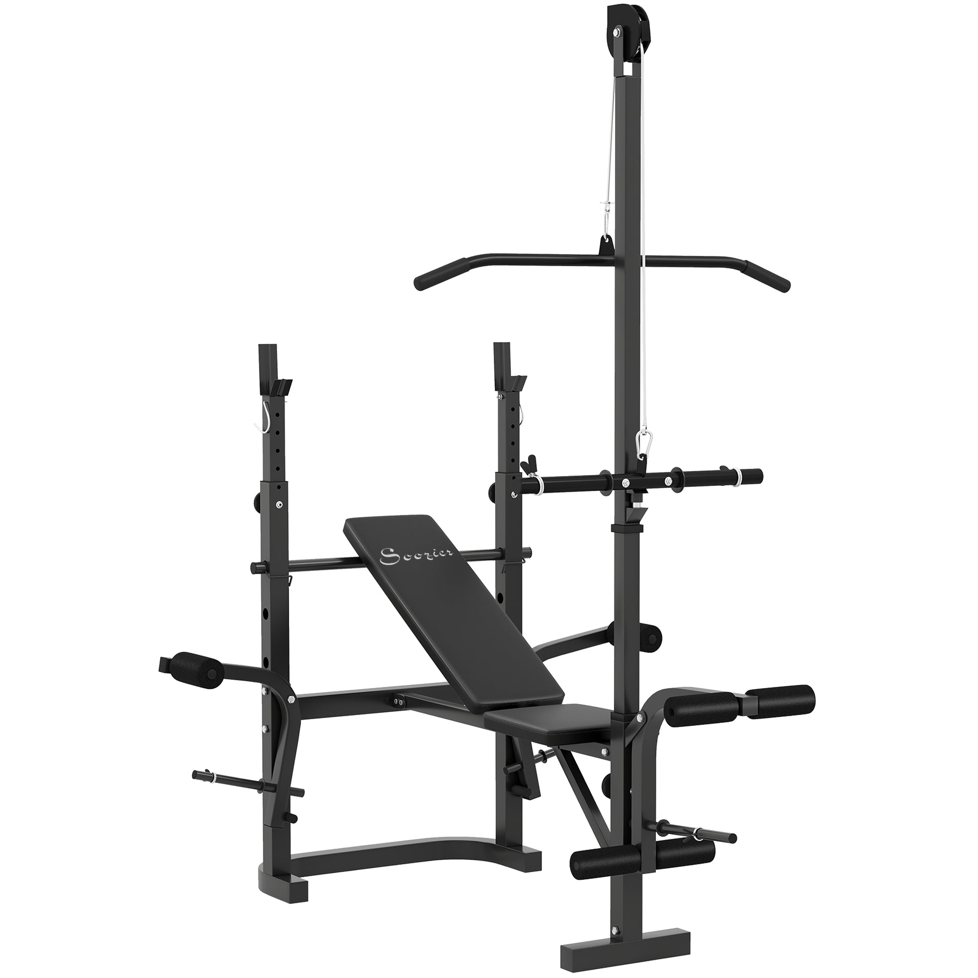 Soozier Adjustable Weight Bench with Bench Press Rack, Preacher Curl Bench, Leg Extension and Lat Pull Down