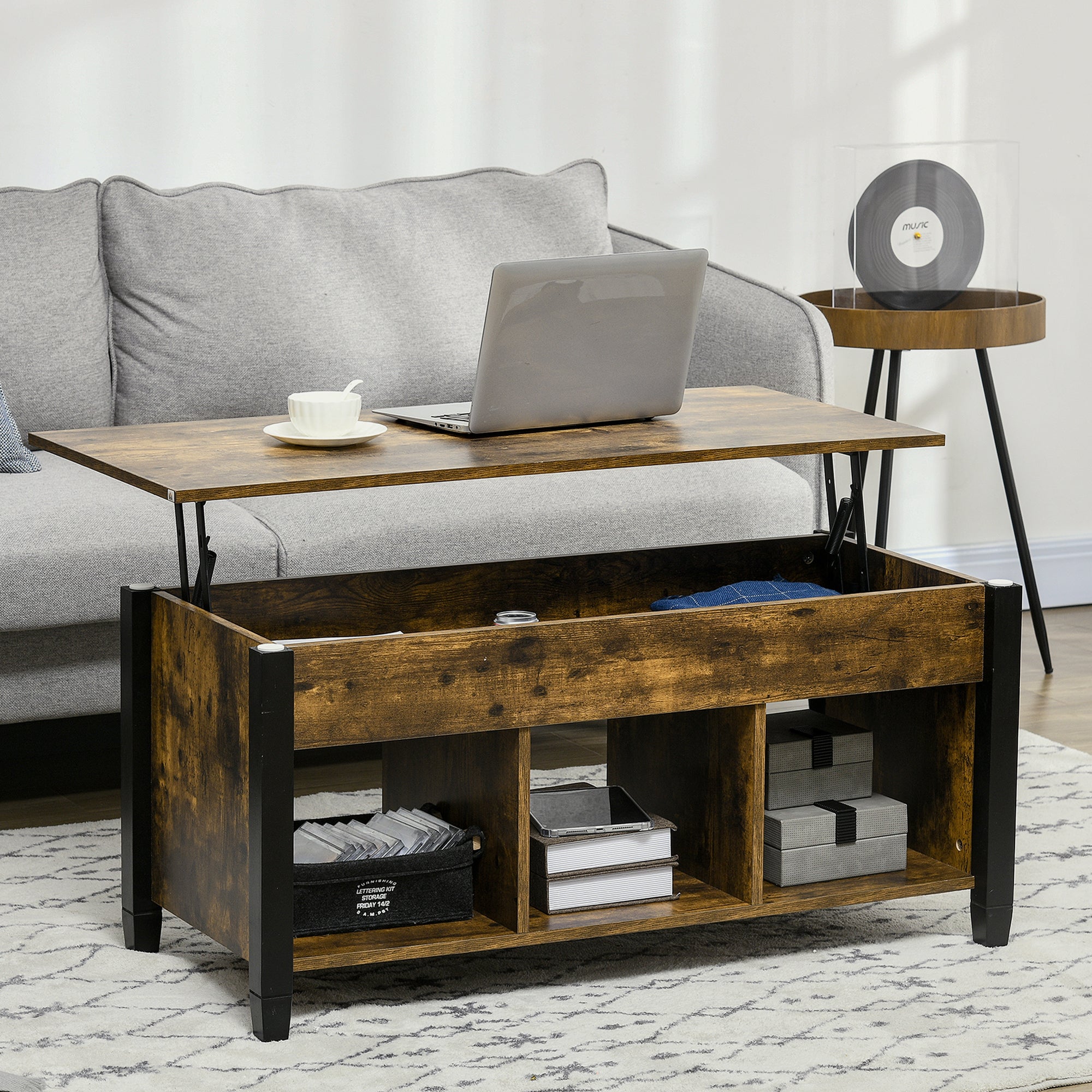 Lift Top Coffee Table, Modern Center Table with Storage Shelves and Hidden Compartment for Living Room, 41" L