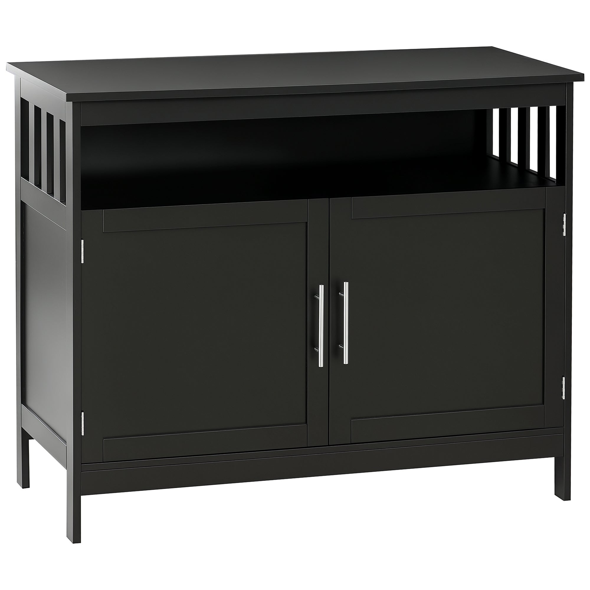 Kitchen Sideboard, Buffet Cabinet, Wooden Storage Console Table with 2-Level Cabinet and Open Shelf, Black