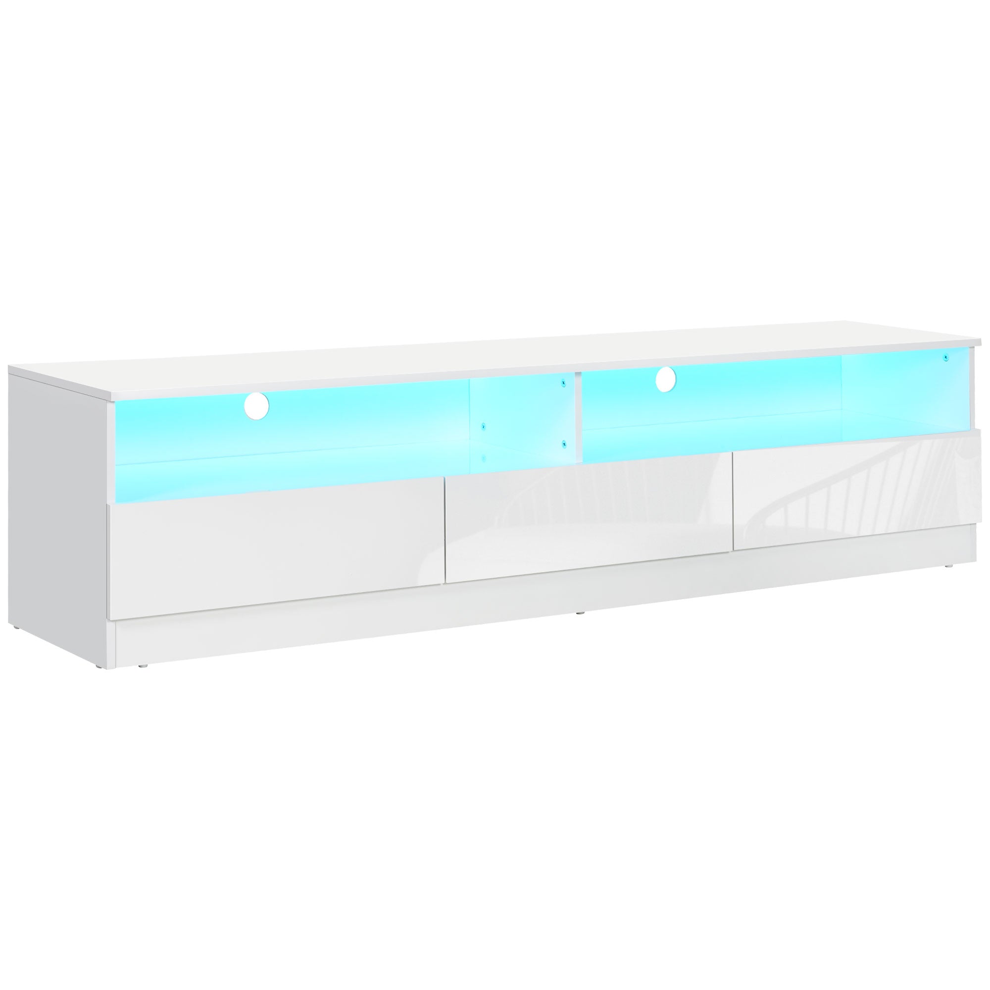 LED Lighted TV Stand for TVs up to 75", Modern TV Cabinet with Storage Drawers for Living Room, High Gloss White