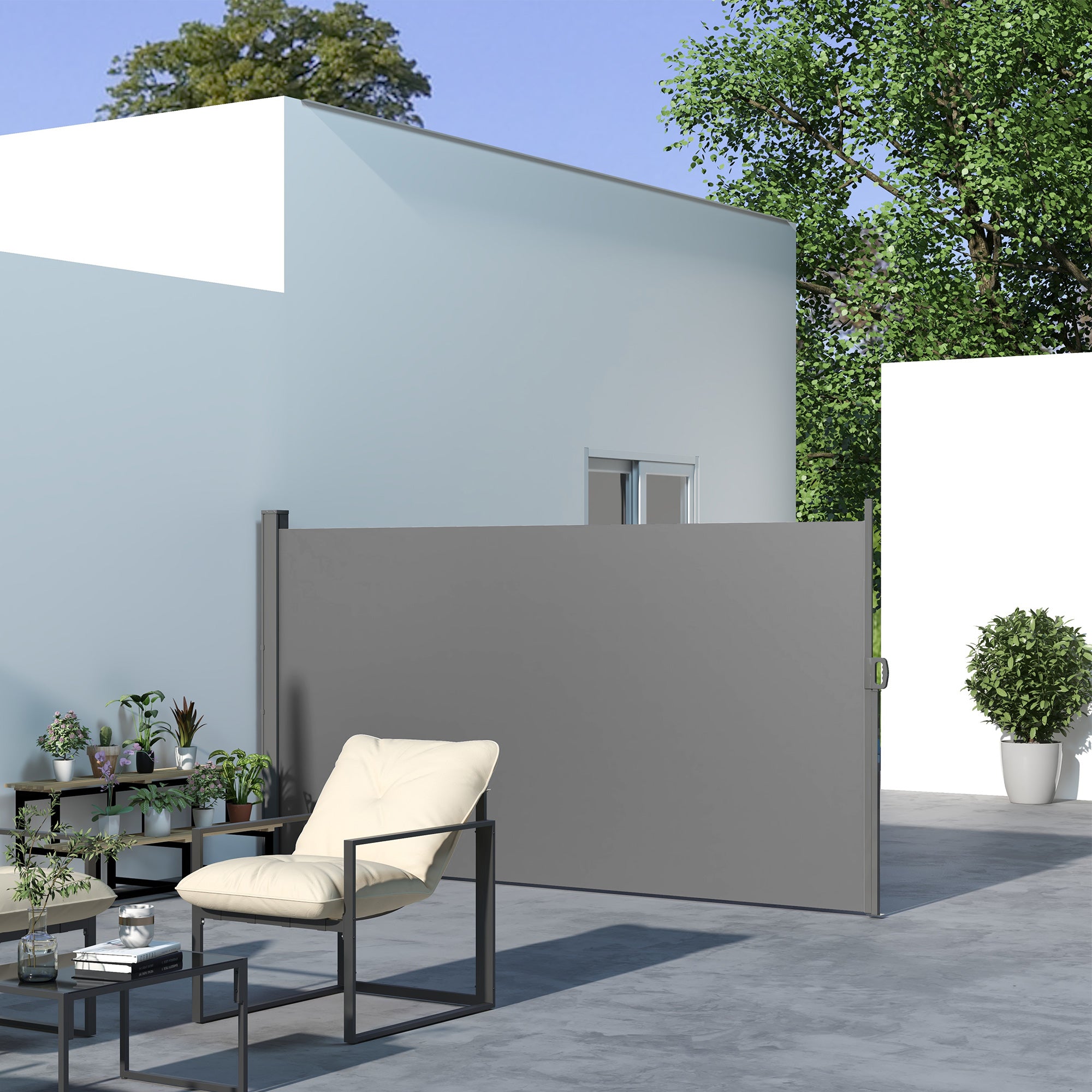 Patio Outdoor Folding Retractable Side Awning Privacy Screen with Resistance to UV Rays & Wind, 118" x 63", Light Grey