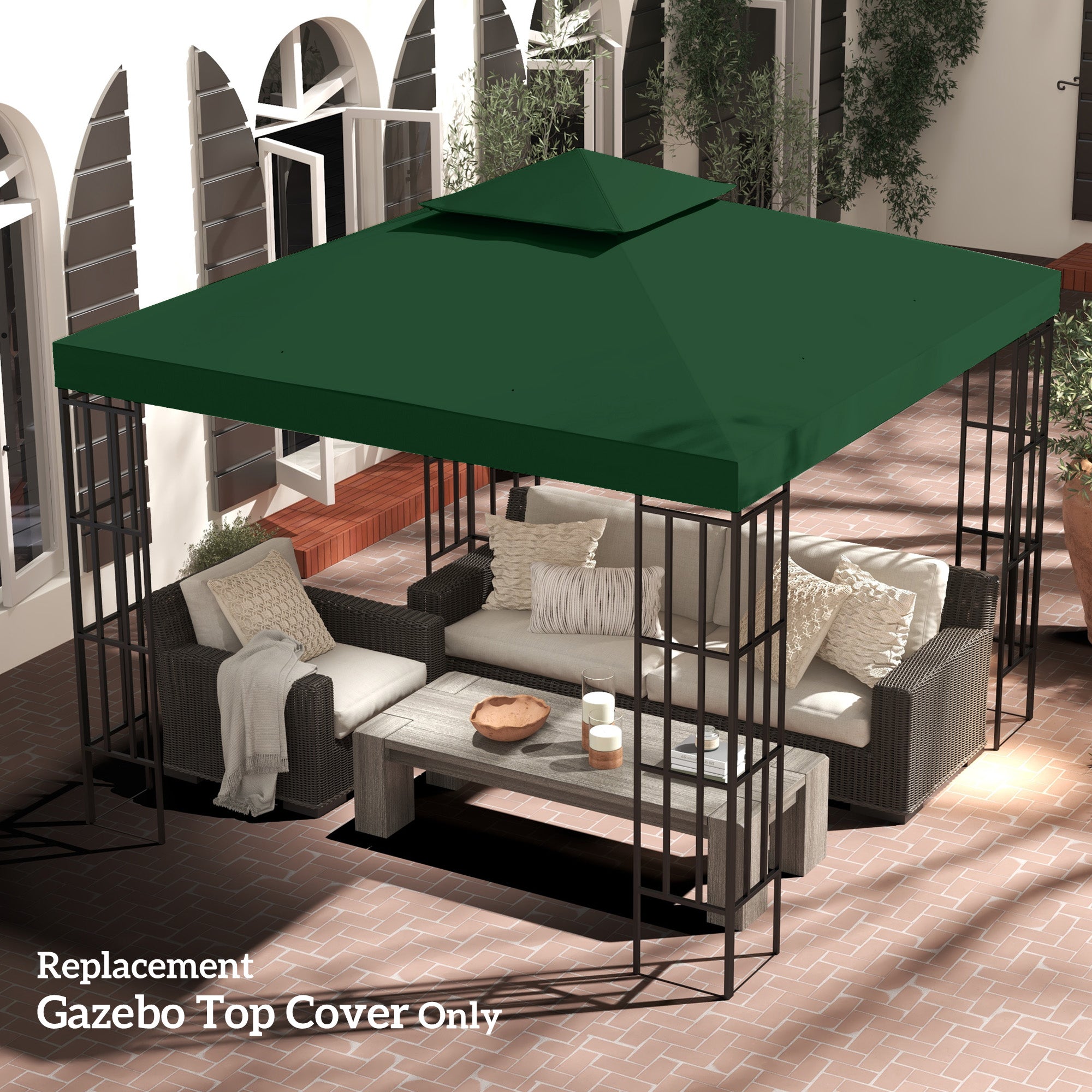 10' x 10' Canopy Replacement 2-Tier Gazebo Canopy Top Cover, Green