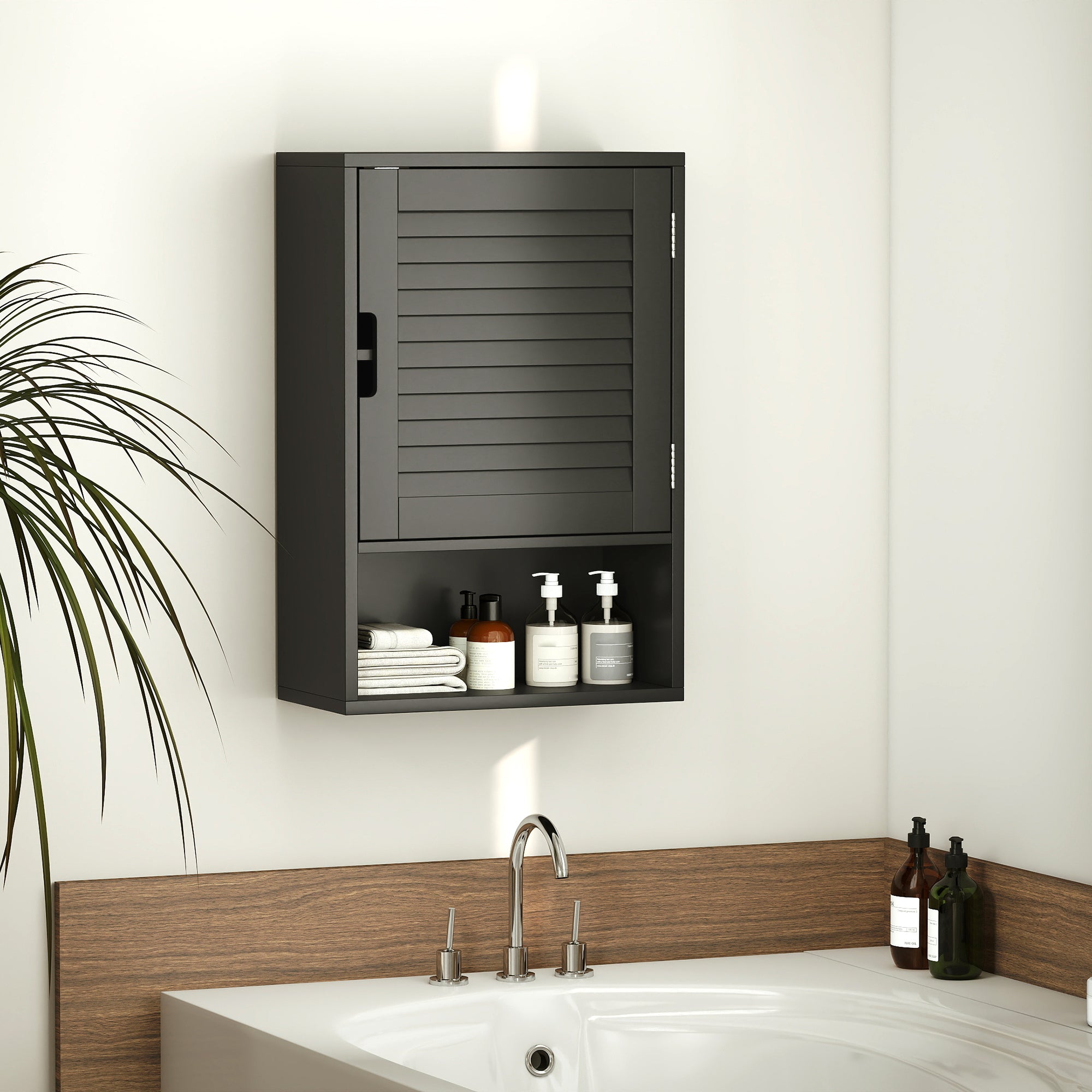 Bathroom Cabinet, Wall Mounted Storage Cabinet with Adjustable Shelves, 40 x 20 x 60 cm, Black