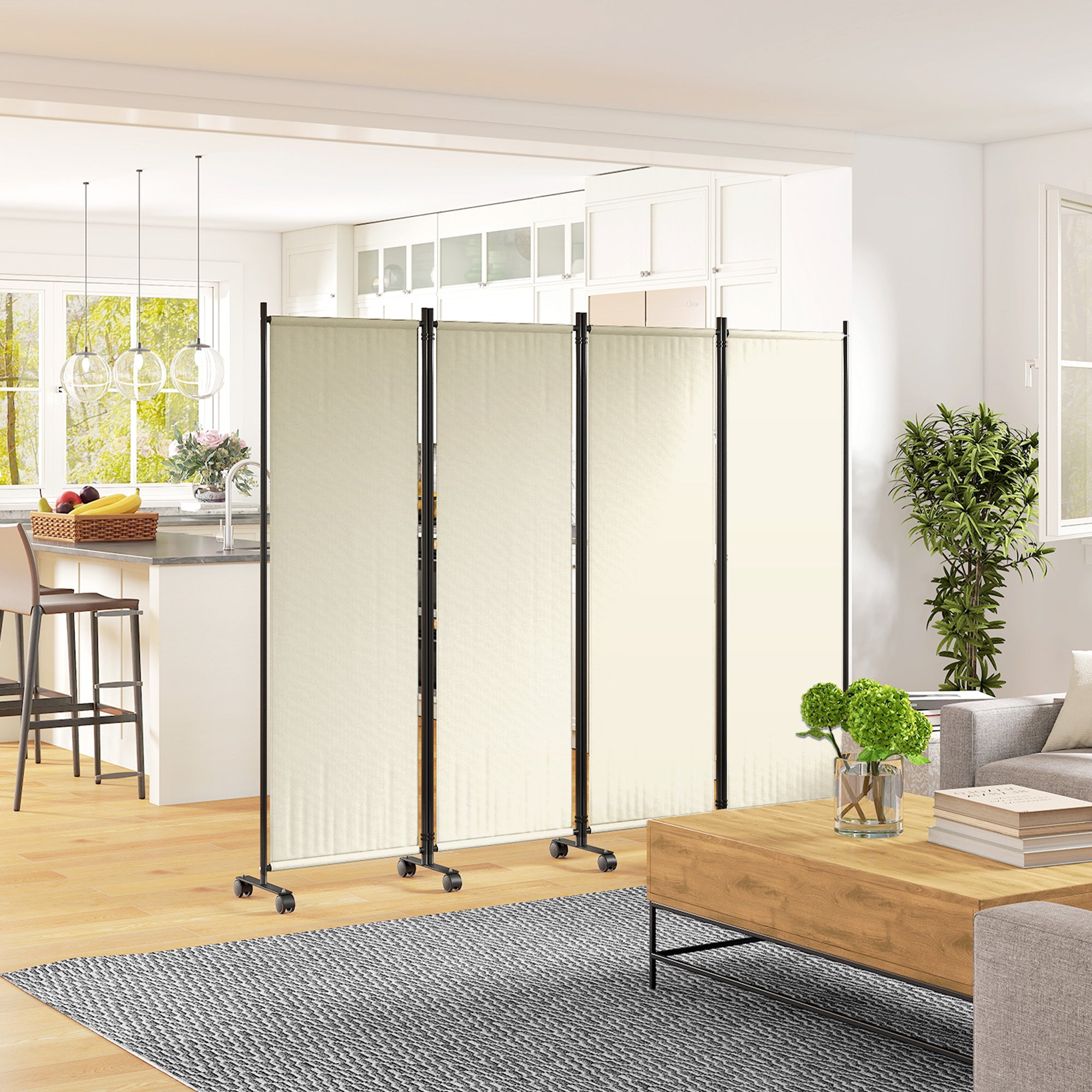 Folding Room Divider with Castor Wheels, Rolling Privacy Screen for Home Office Bedroom, 5.6ft Tall