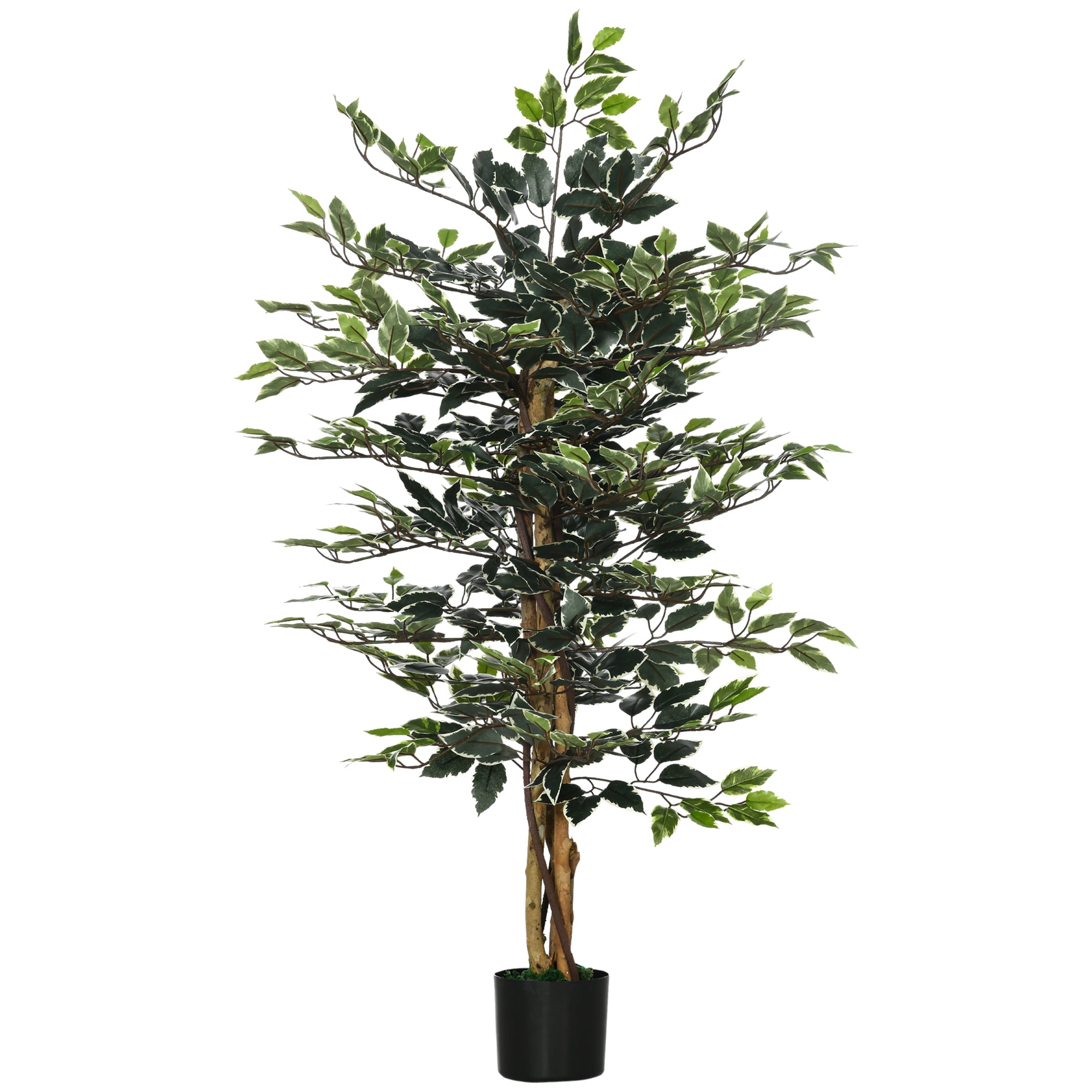 4.3FT Artificial Ficus Tree, Fake Tree with Leaves, Faux Plant in Nursery Pot for Indoor Decoration