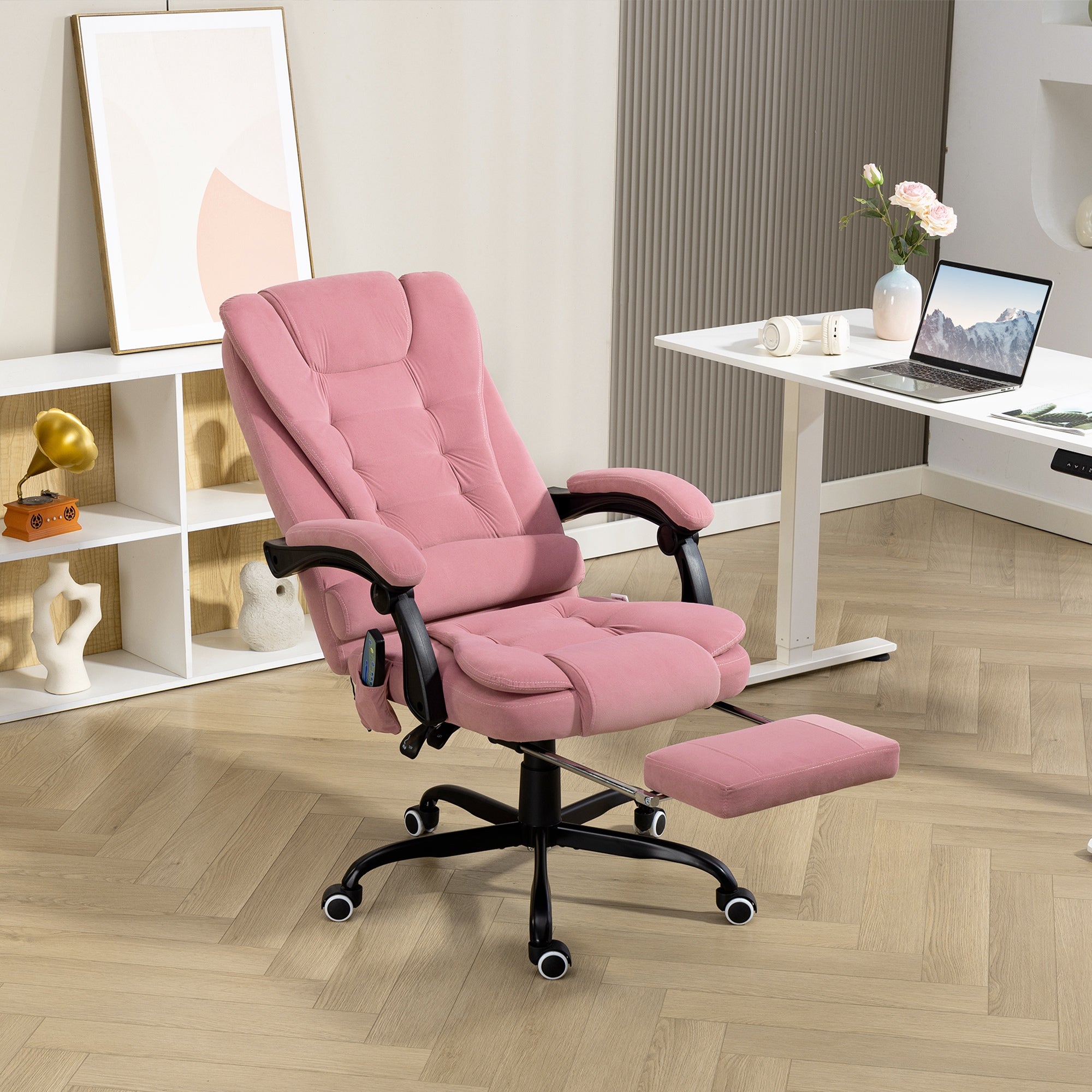 7-Point Vibrating Massage Chair, Reclining Office Chair with Footrest, Reclining Back, Adjustable Height, Pink