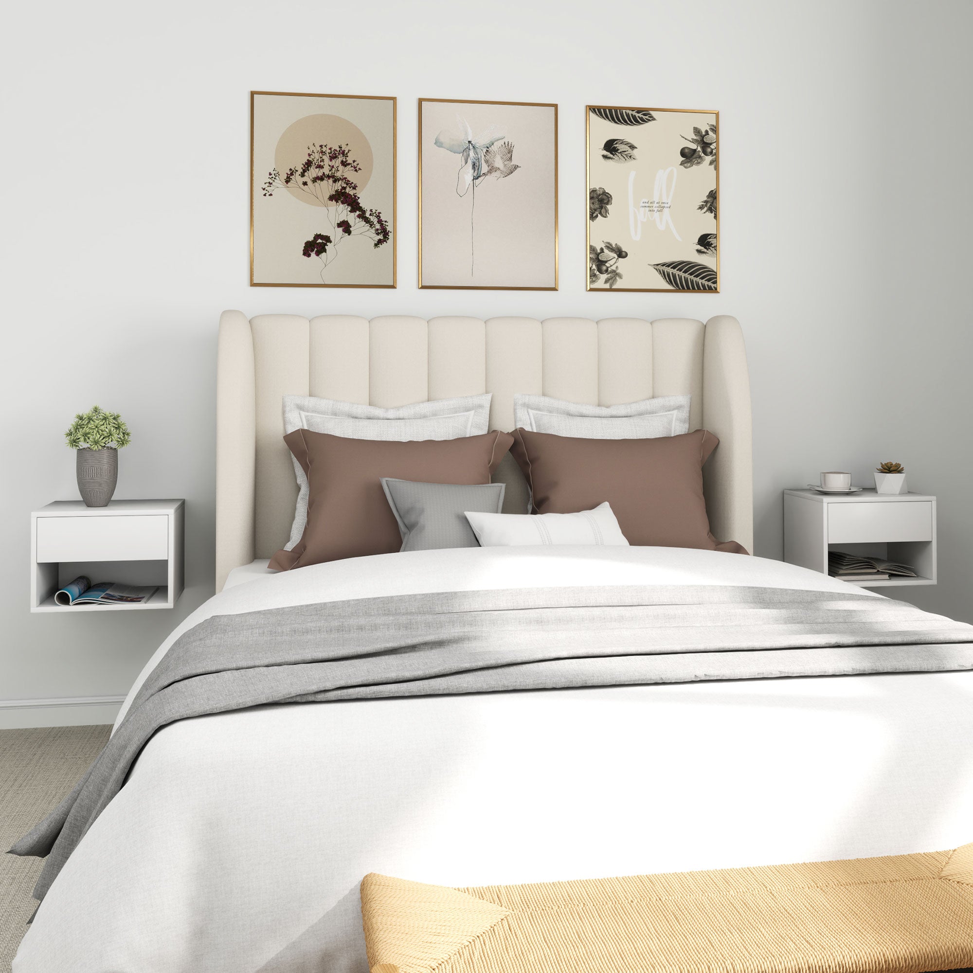 Floating Nightstand Set of 2, Wall Mounted Bedside Table with Drawer for Bedroom, White