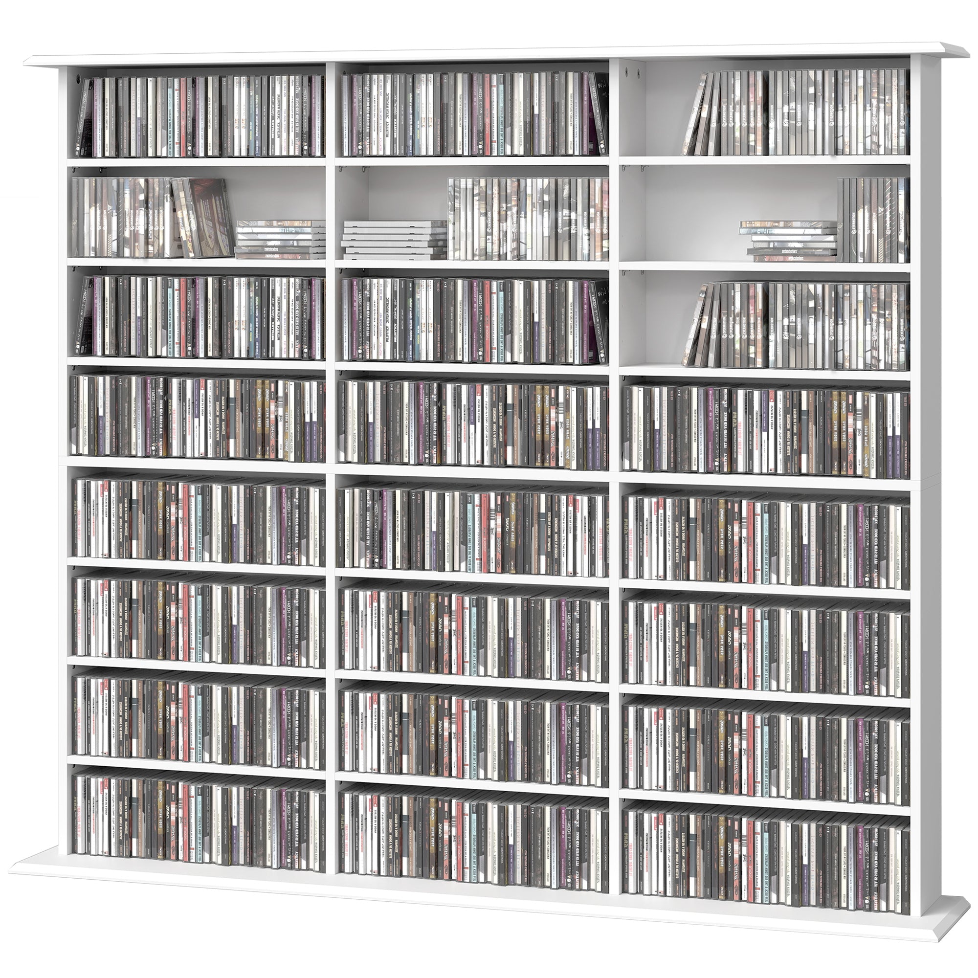 Media Storage Cabinet, 8-Tier DVD Shelf with 18 Adjustable Shelves, Holds 1032 CDs, 594 DVDs or Blu-rays, White