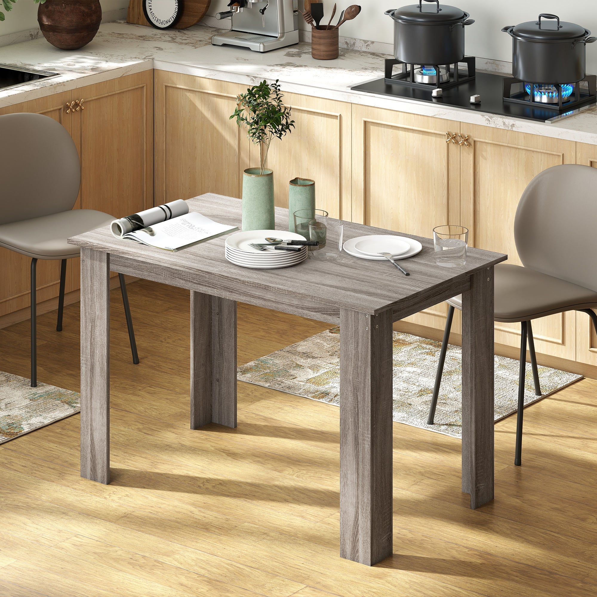 47" Kitchen Table for 4-6 People, Dining Table with Wood Effect for Dining Room, Light Grey
