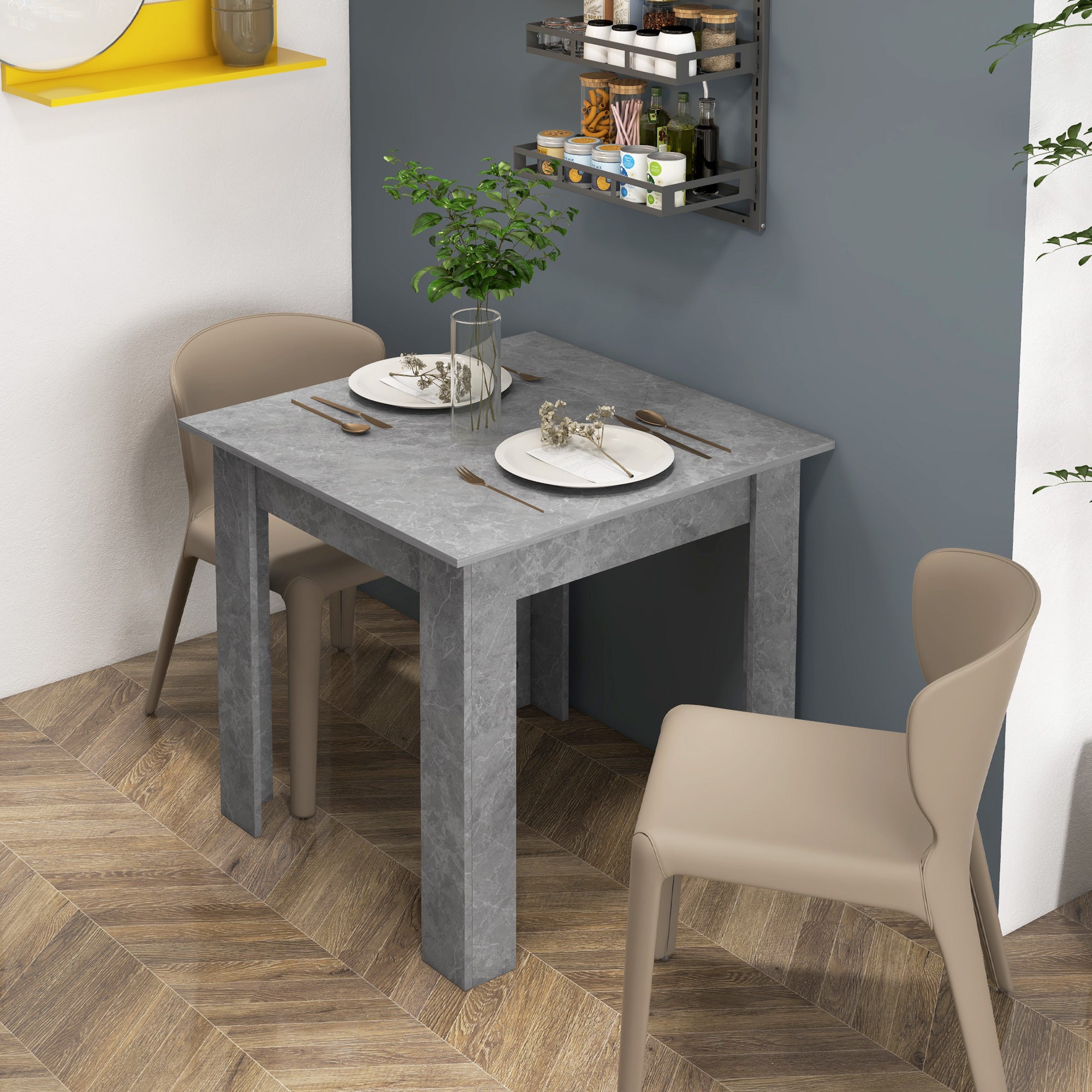 Square Dining Table, Modern Dining Room Table with Faux Cement Effect, Space Saving Small Kitchen Table, Cement Grey